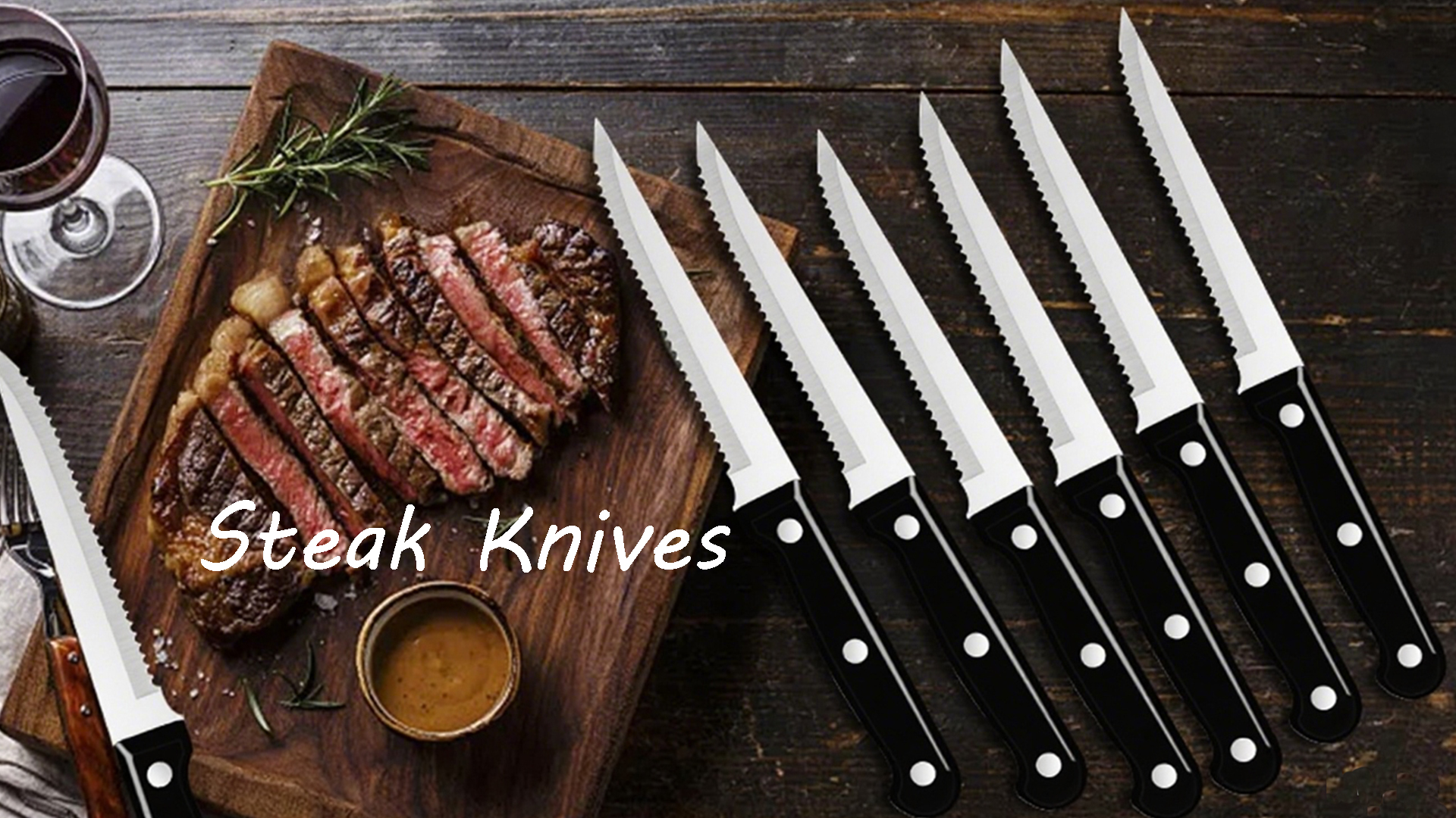 thumbnail video image 2 of Steak Knives Set of 12 Serrated Bread Knife 4.5-inch High Carbon Steel Kitchen Dinner Knife Dishwasher Safe, 2 of 9