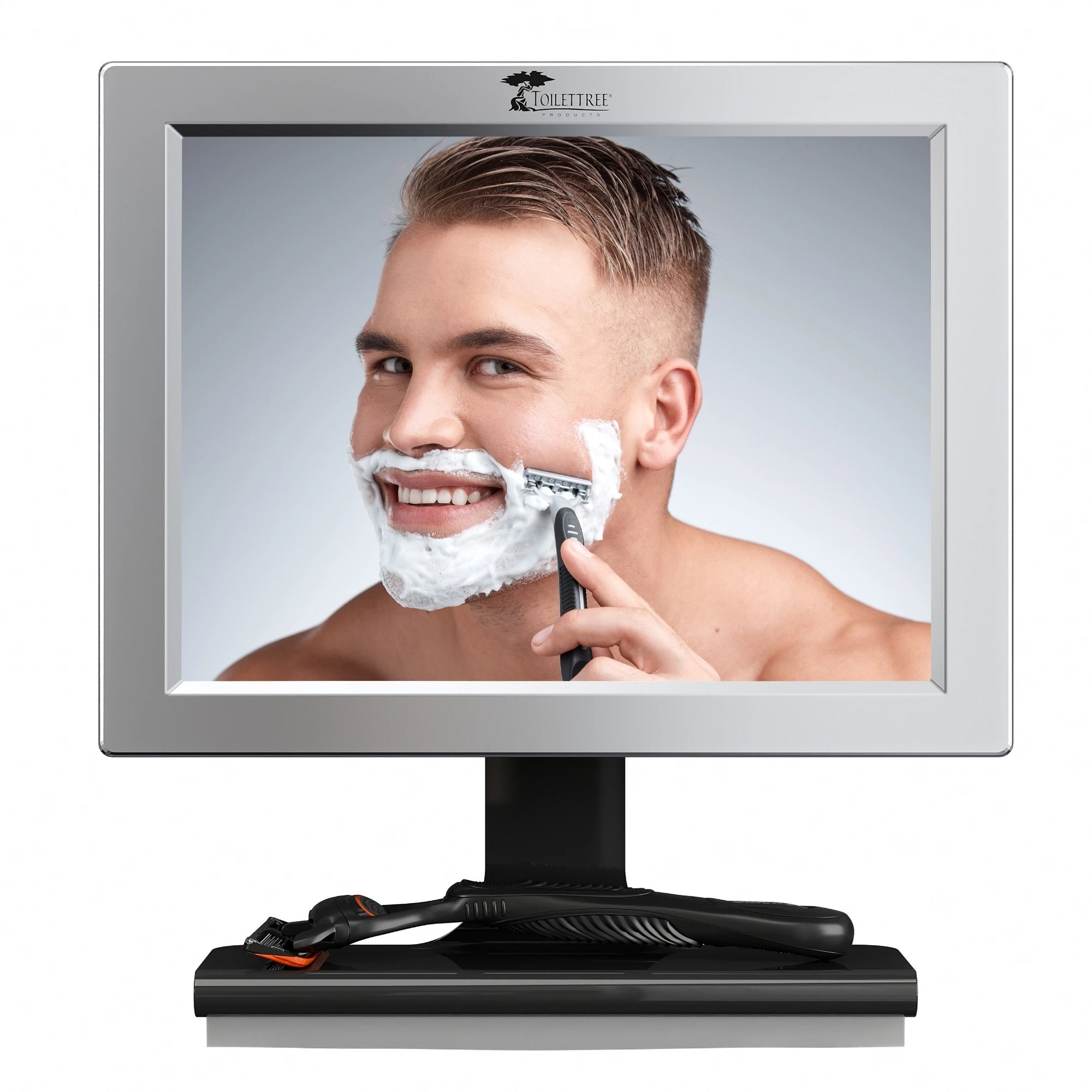 thumbnail video image 2 of ToiletTree Products Shatter-proof Anti-Fog Shower Mirror Adjustable Shaving Mirror with Squeegee, 3" x 8.5", 2 of 8