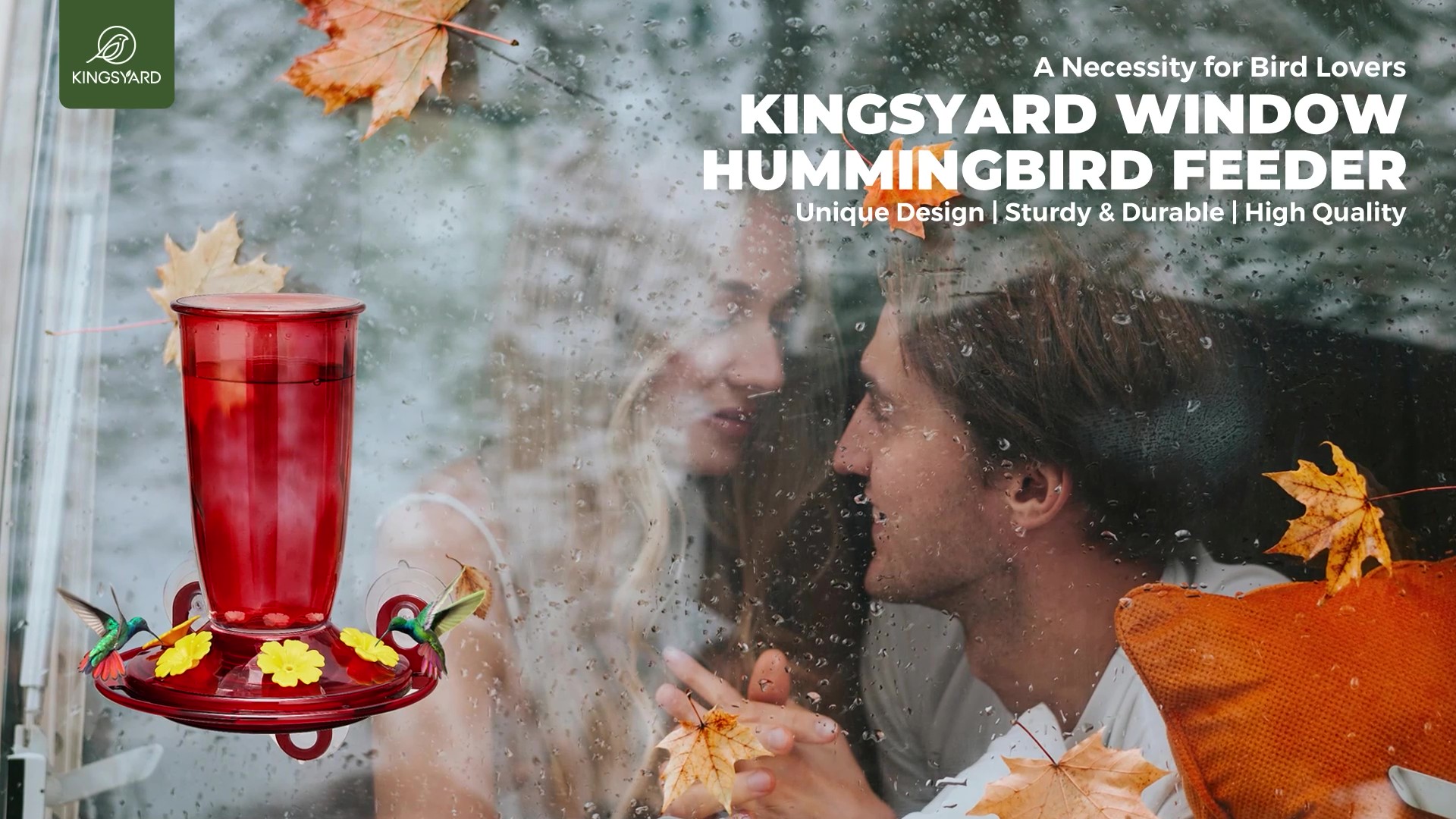 thumbnail video image 2 of Kingsyard Window Hummingbird Feeder for Outdoors, 16 oz Leak Proof, 4 Bee Proof Feeding Ports, Clear, 2 of 9