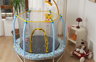 thumbnail video image 2 of 55" Trampoline with Enclosure for Kids, SEGMART Indoor Outdoor Toddler Trampoline with Basketball, Indoor Outdoor Kids Trampoline with Basketball Hoop, Small Round Trampoline for Boys Girls, 2 of 8