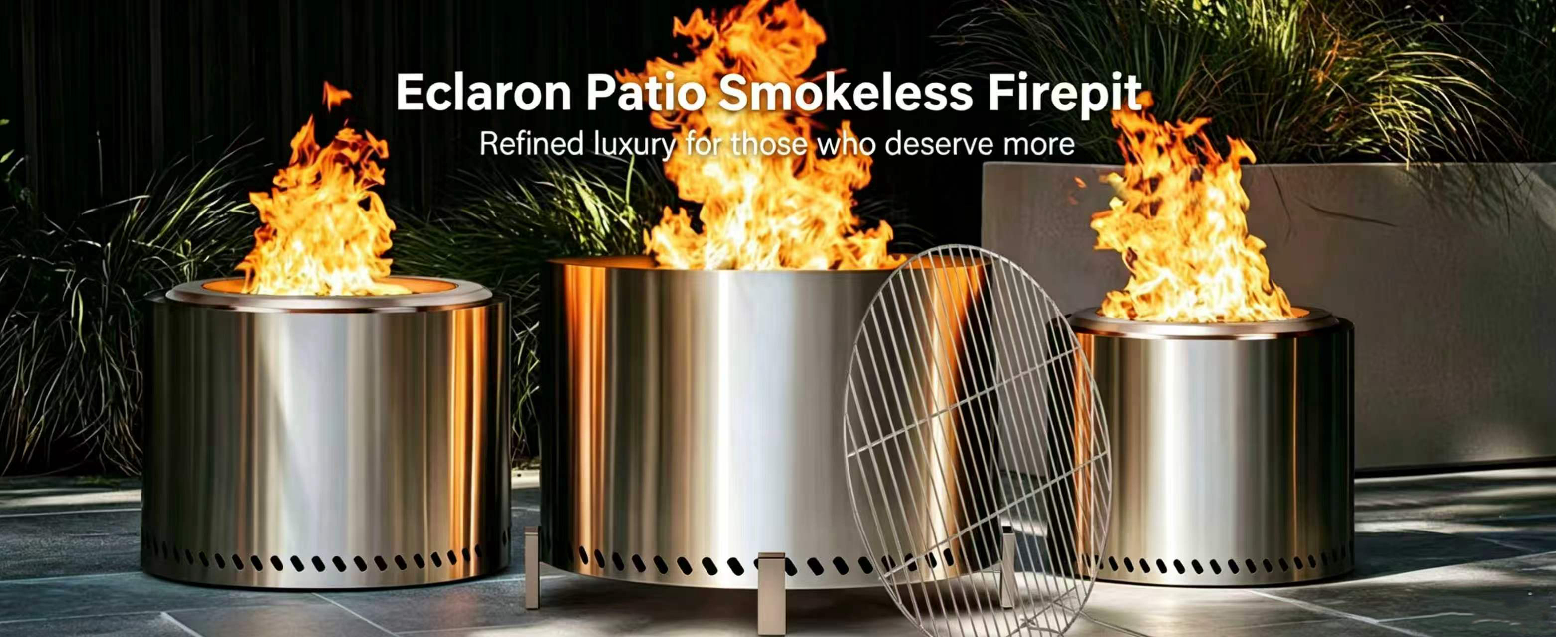 thumbnail video image 2 of Eclaron 28inch Large Stainless Steel Smokeless Fire Pit Wood Burning Stove Outdoor Camping Patio Picnic, 2 of 8