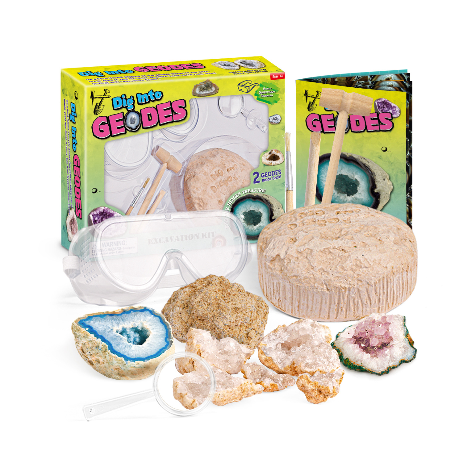 thumbnail video image 2 of Piano Potato Geode Digging Kit for Kids Dig into Geodes Excavation Kit with 2 Geodes,Real Crystal Geode Breaking Kit with Safety Goggles Kit for Ages 6-12, 2 of 9