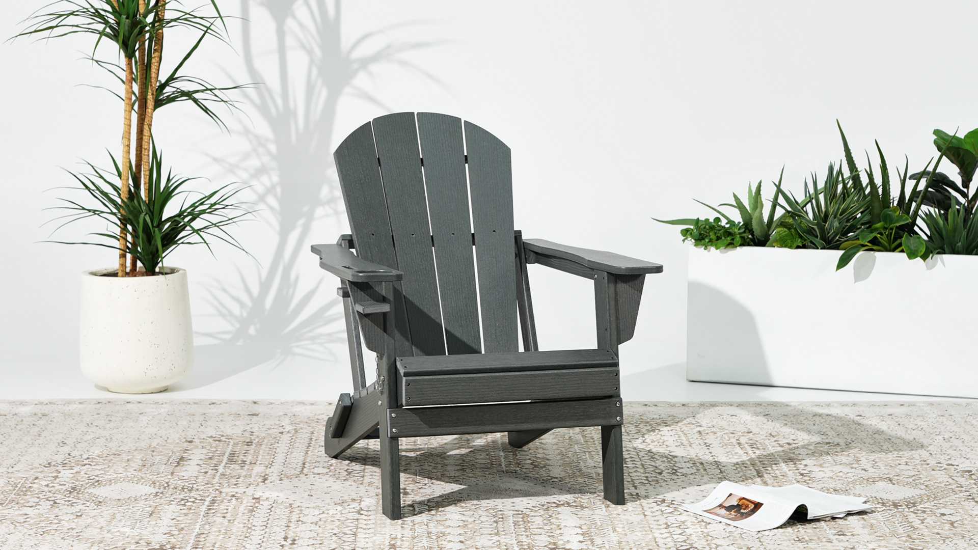 thumbnail video image 2 of WestinTrends Nantucket Outdoor Patio HDPE Resin Adirondack Chair With Cup Holder and Phone Holder, White, 2 of 17