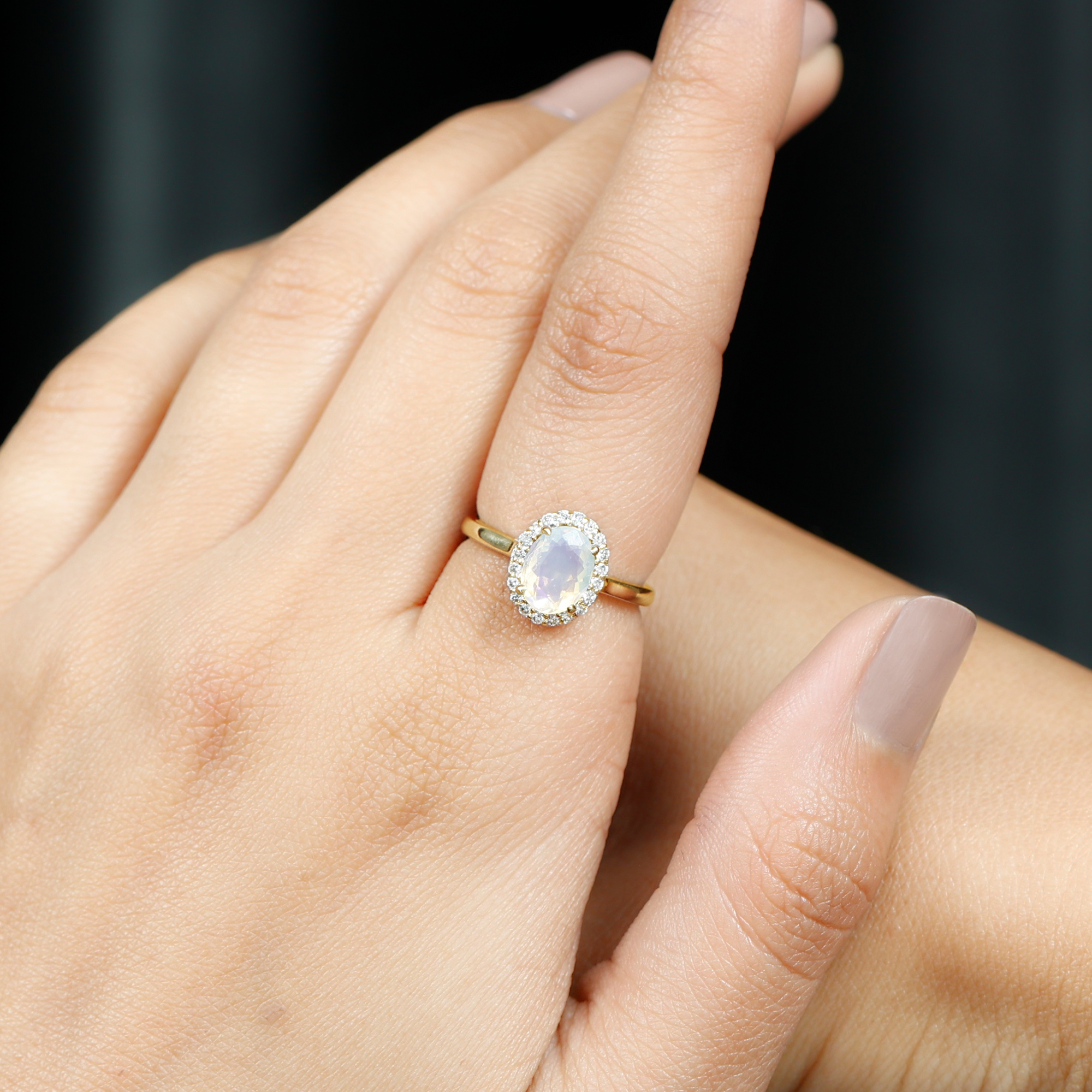 thumbnail video image 2 of Rosec Jewels 1.50 CT Ethiopian Opal and Diamond Halo Engagement Ring, 6X8 MM Oval Cut Ethiopian Opal Engagement Ring, October Birthstone Ring, 10K White Gold, US 12.50, 2 of 10