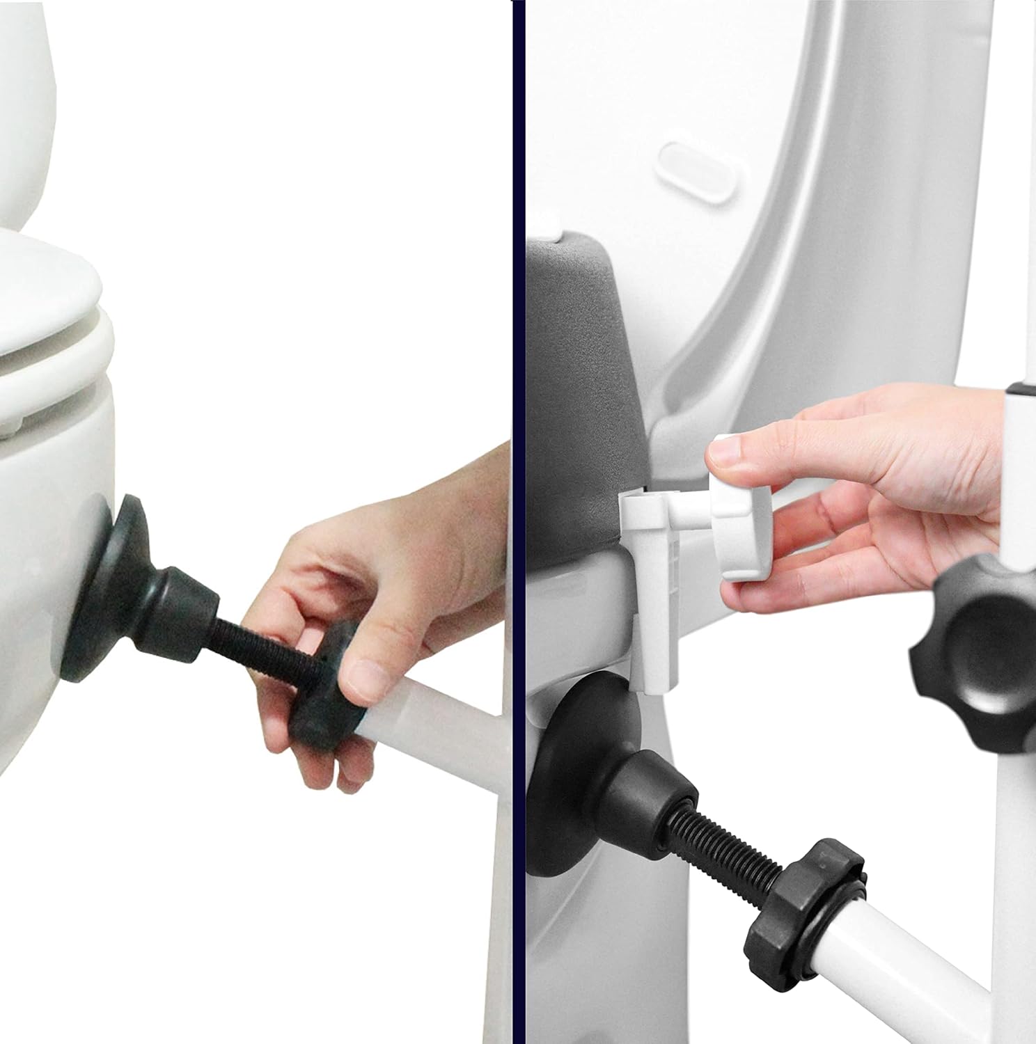 thumbnail video image 2 of KMINA - Toilet Safety Rails with Raised Seat (Pack, Not Returnable), 4 Inch Raised Toilet Seat with Handles for Elderly, Handicap Toilet Seat with Handles Over Toilet, 2 of 9