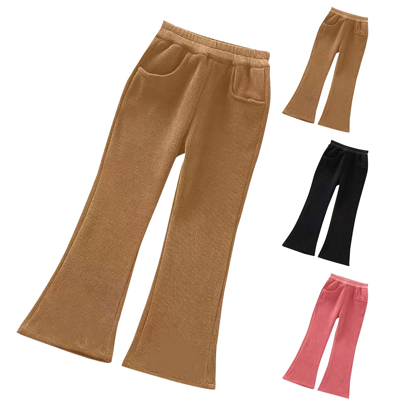 thumbnail video image 2 of JLMSPLWG Girls Corduroy Flare Pants Toddler Girl Ribbed Flared Pants Kids School Leggings Bell Bottoms Baby Girl Summer Fall Trousers with Pockets, 2 of 5