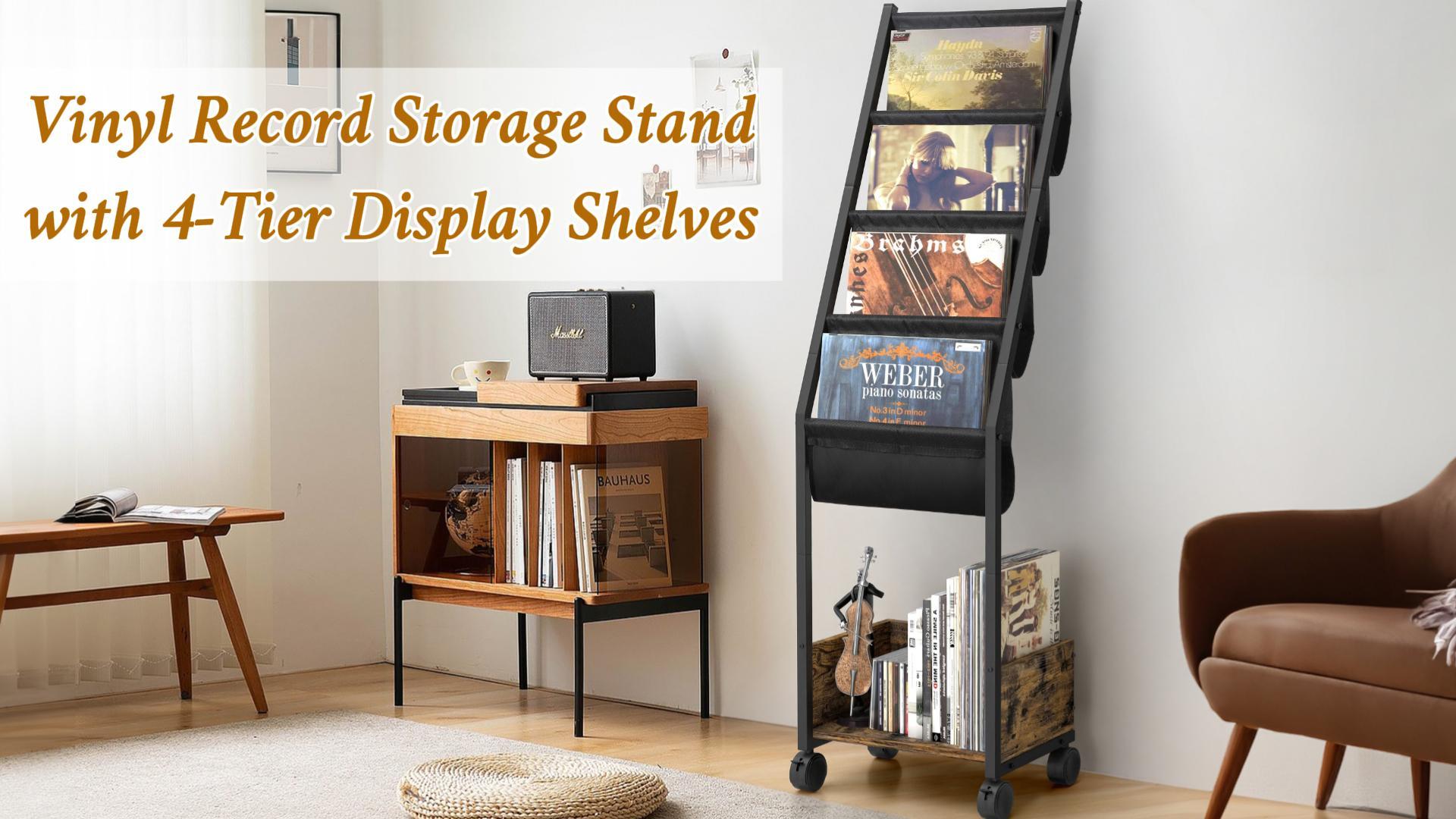 Olakee Movable Vinyl Record Storage Rack, 4-Tier Display Shelf ...