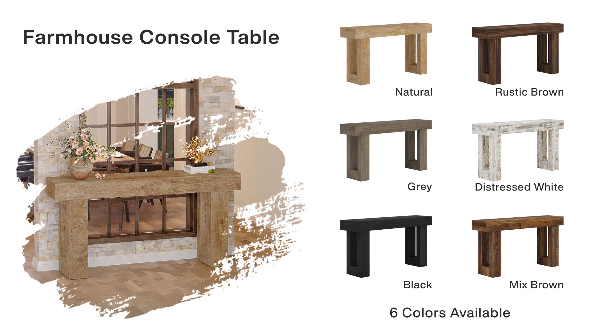 thumbnail video image 2 of Tribesigns 63-Inch Long Console Table, Farmhouse Wooden Sofa Table Behind The Couch, Entryway Table for Entrance, Hallway, Living Room, Mix Brown, 2 of 7
