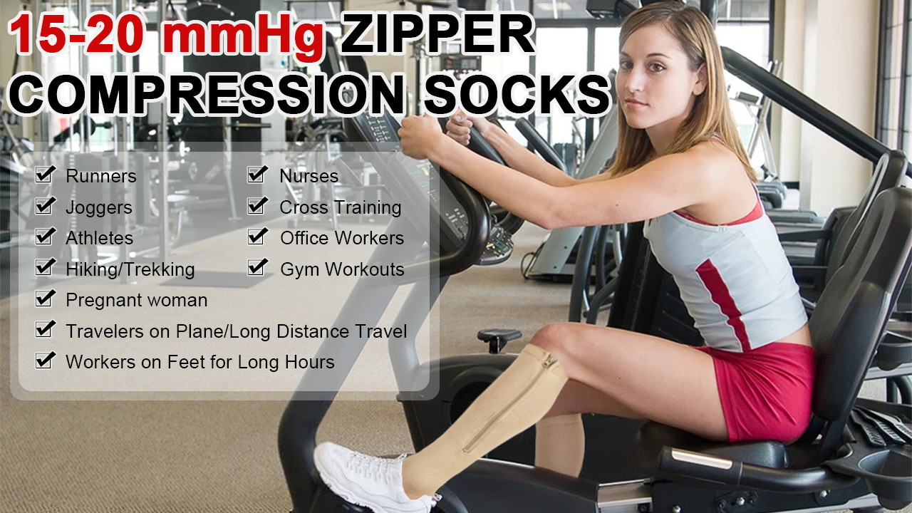 thumbnail video image 2 of Ailaka Zipper Compression Socks, 15-20 mmHg Knee High Open Toe Compression Socks for Men Women,Black,1 Pair, 2 of 8