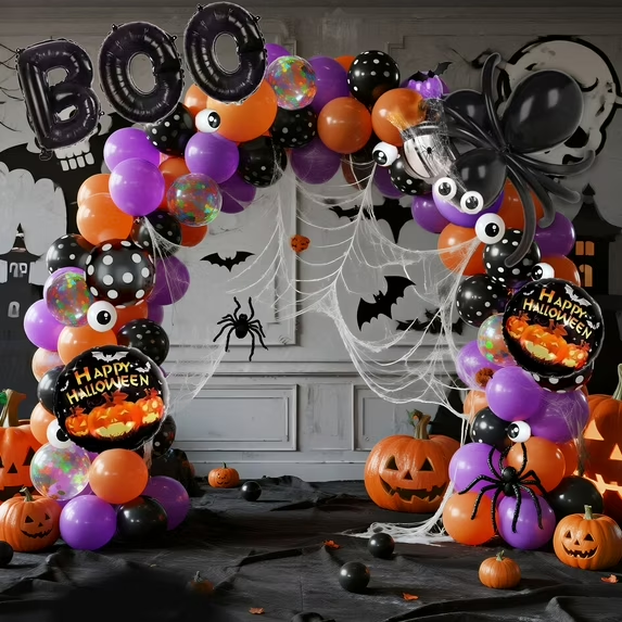 thumbnail video image 2 of Lockways 107PCS Halloween Balloons Kit BOO Foil Confetti Balloons Garland Balloons Party Decor for Outdoor Indoor, 2 of 9