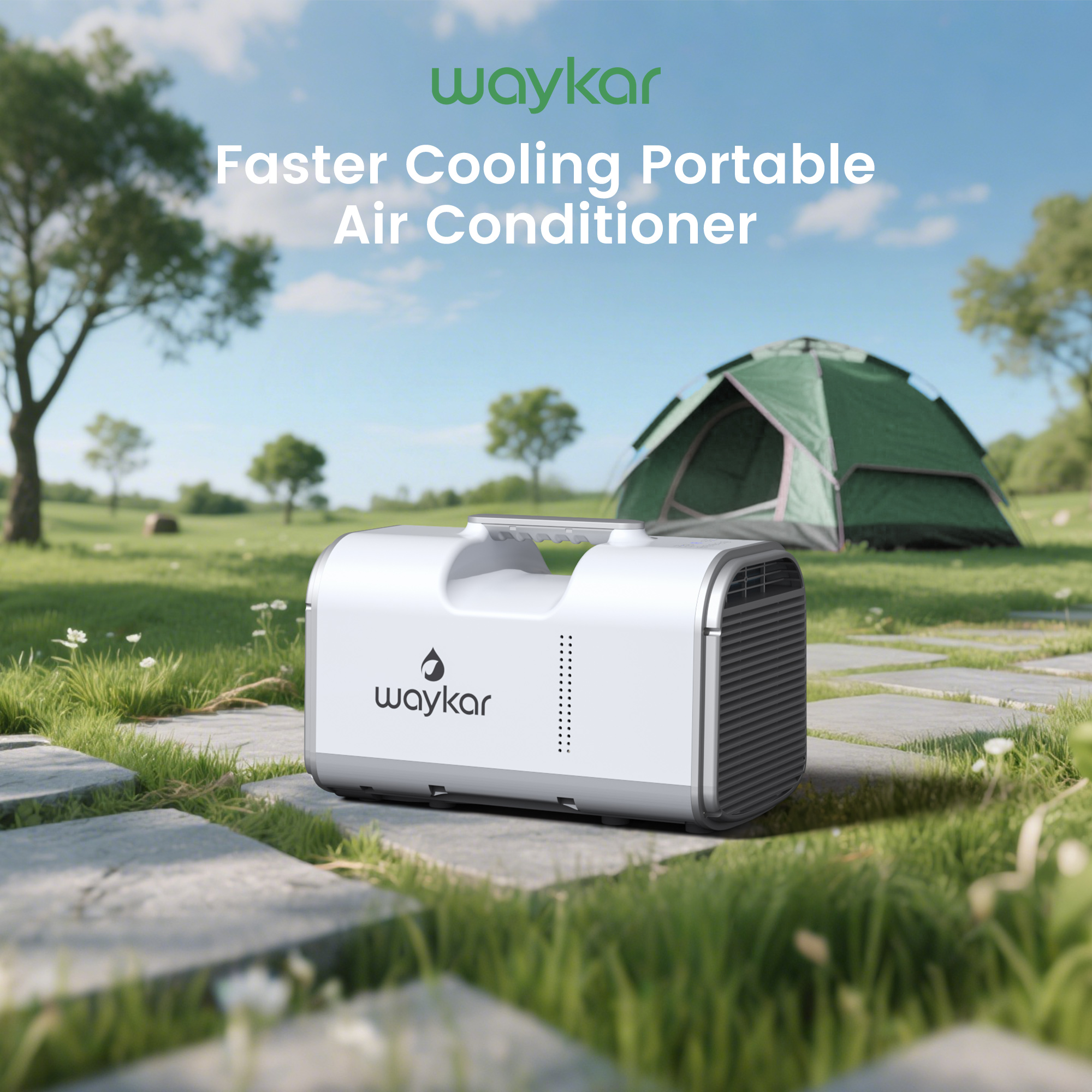 thumbnail video image 2 of Waykar 4500 BTU Portable Air Conditioner for Camping, Advanced Dual-Hose System for Tents & RVs, 110V AC/DC Inverter Support, 3-in-1 Cooling, Dehumidifier & Fan for Off-Grid Outdoor Comfort, 2 of 9