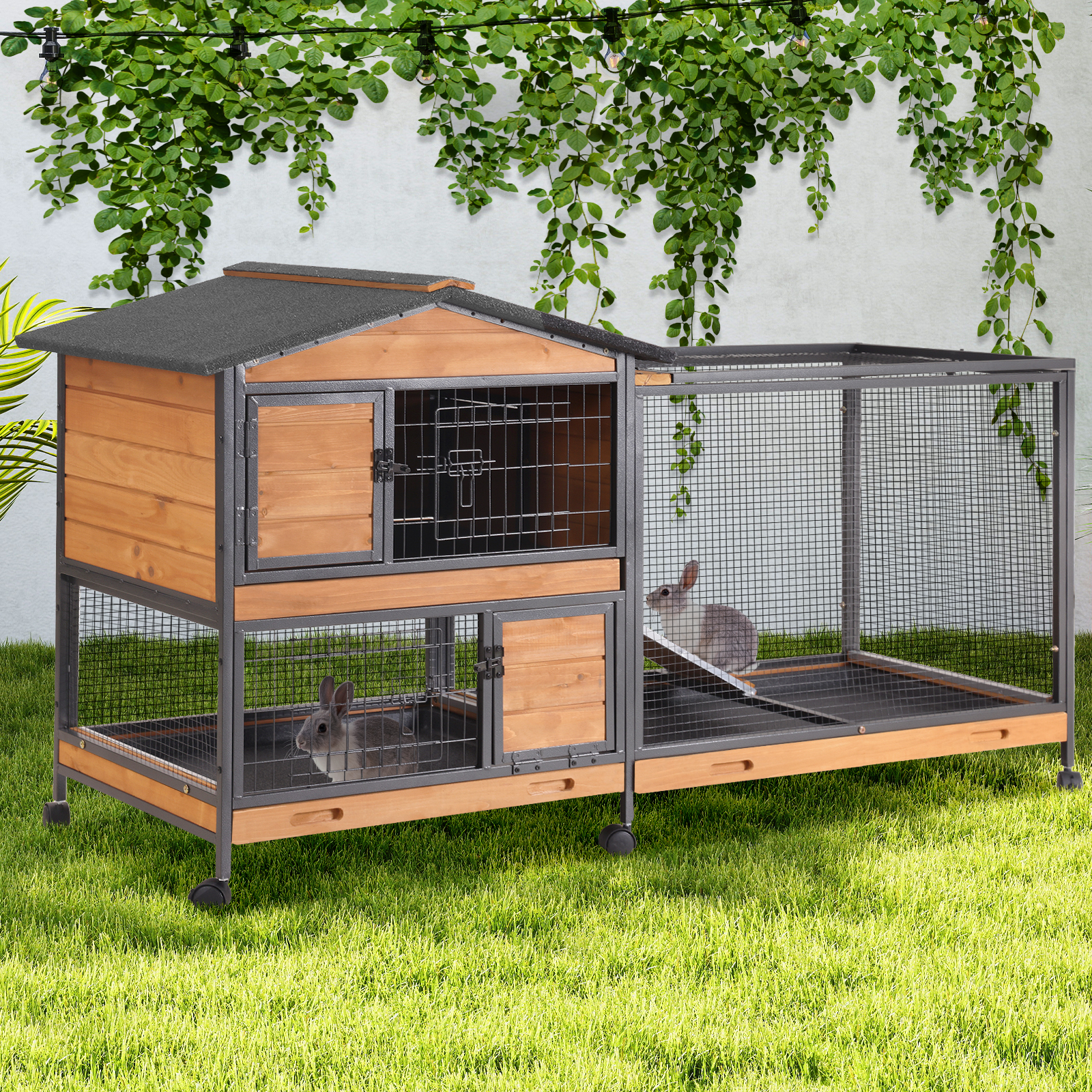 AIVITUVIN 2-Story Rabbit Hutch with Chew-Proof Full Metal Frame for ...