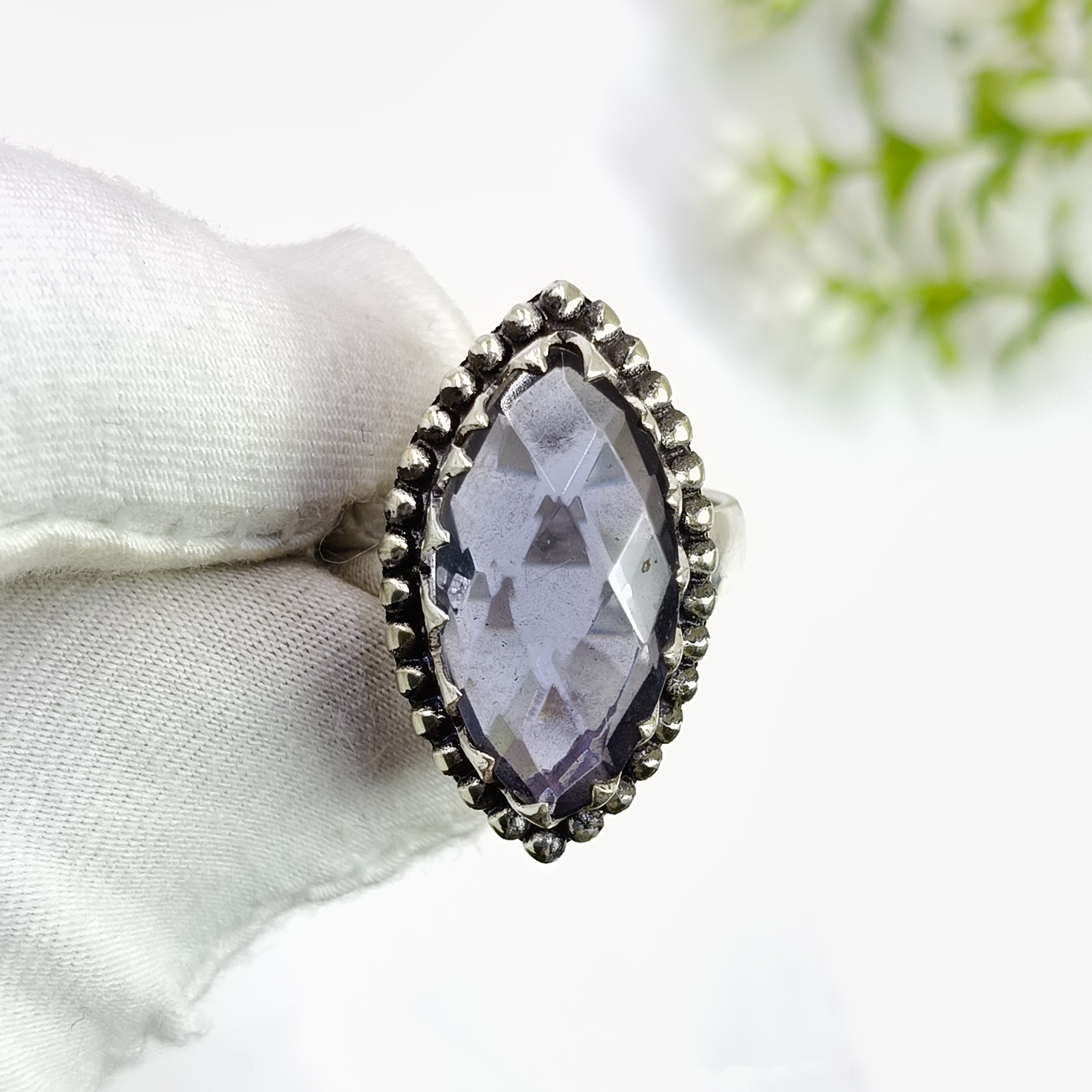 thumbnail video image 2 of Women’s Iolite Ring – Marquise Cut Gemstone Vintage Oxidized Silver Ring, Handmade Healing Crystal Ring Size US 12, 2 of 7