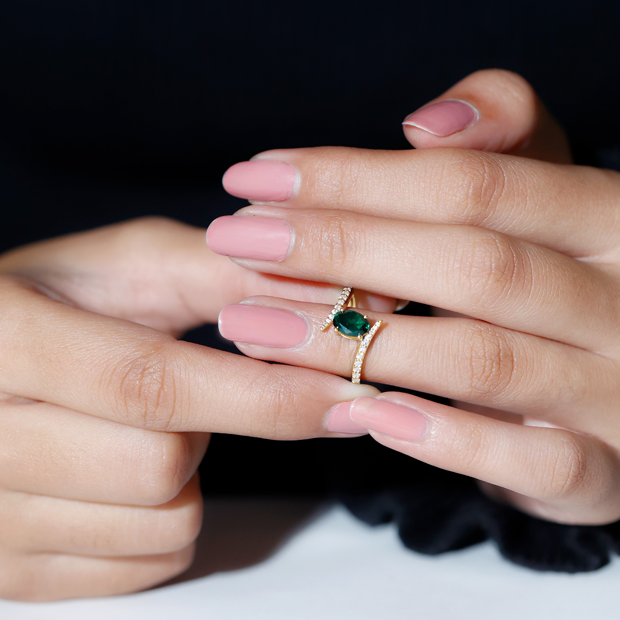 thumbnail video image 2 of Rosec Jewels Certified Lab Grown Emerald Oval Engagement Ring - Emerald Moissanite Ring - AAAA Quality - with Jewelry Box, 18K Yellow Gold, US 7.00, 2 of 8