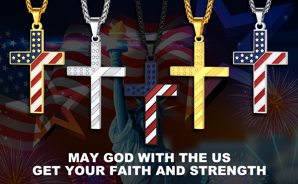 thumbnail video image 2 of Bestyle Black American Flag Patriotic Cross Necklace for Men Stainless Steel Cross Pendant Necklace Religious Jewelry Gift for Christmas, 2 of 9