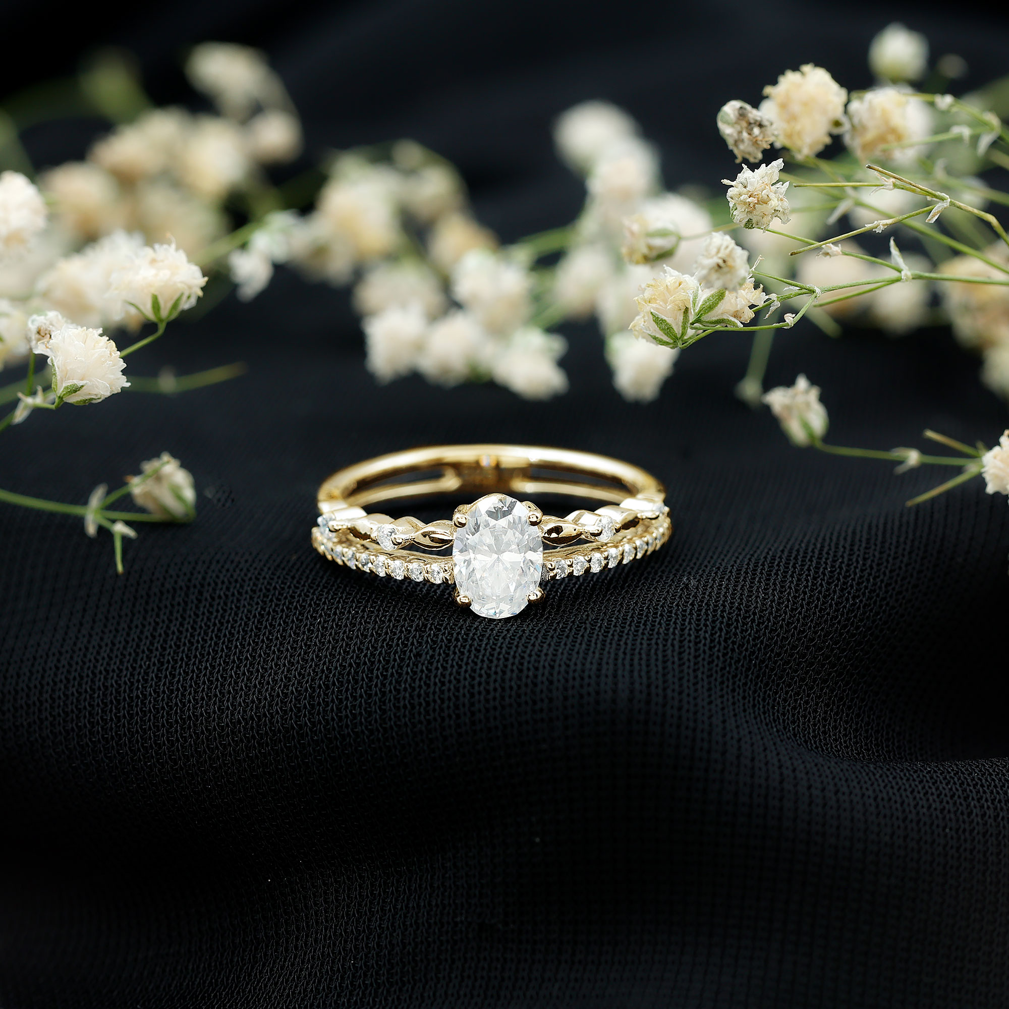 thumbnail video image 2 of Rosec Jewels Lab Created Diamond Oval Engagement Ring - Double Band Ring - 5X7 MM - EF-VS Quality, 925 Sterling Silver, US 4.00, 2 of 9