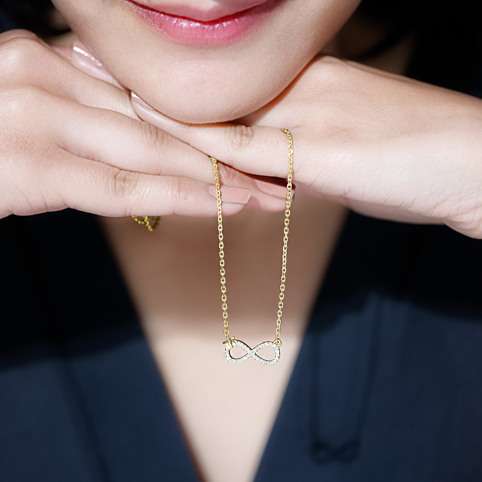 thumbnail video image 2 of Rosec Jewels Lab Grown Diamond Infinity Necklace with Butterfly (EF-VS Quality Certified) - Ready to Gift, 18K Yellow Gold, 2 of 8