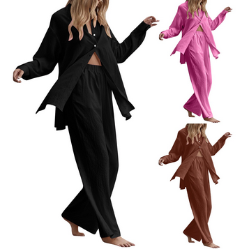 thumbnail video image 2 of snowsong Lounge Sets For Women Workout Sets Women Ladies 2 Piece Retro Plus Size Cotton And Shirt Suit High Waist Slacks Suit Top Pants Long Sleeve Matching Sets Women Clothing Hot pink S, 2 of 5