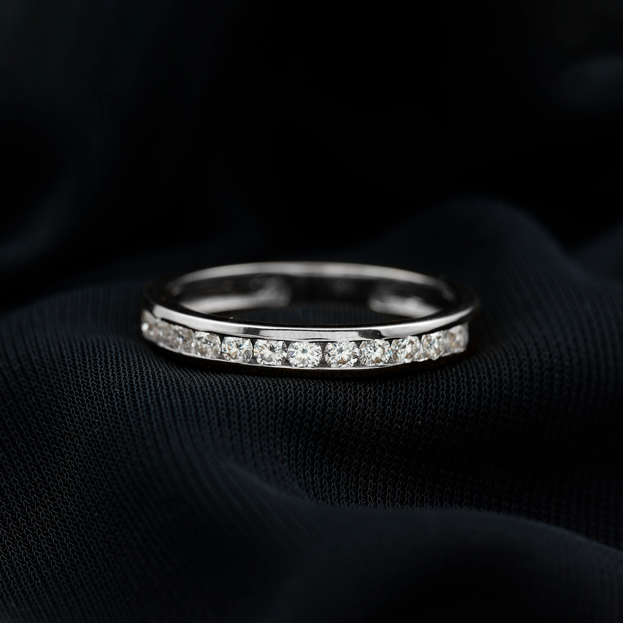 thumbnail video image 2 of Rosec Jewels 1 CT Certified Moissanite Half Eternity Ring for Women, Round Cut Moissanite Ring in Channel Setting, 14K White Gold, US 10.50, 2 of 9