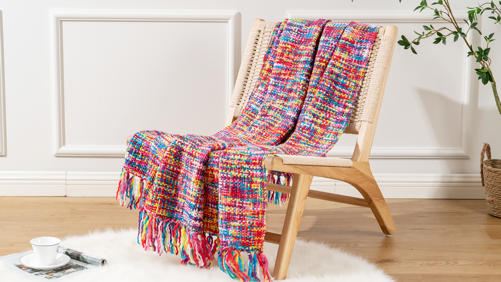 thumbnail video image 2 of Colorful Throw Blanket with Tassels, Boho Knit Throw Blankets for Couch,Living Room,50"x60", 2 of 9