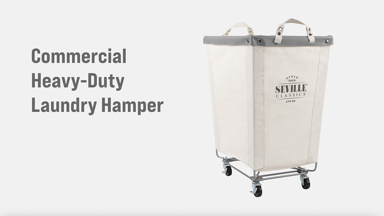 thumbnail video image 2 of Seville Classics Cream Rolling Laundry Hamper, 2 of 7