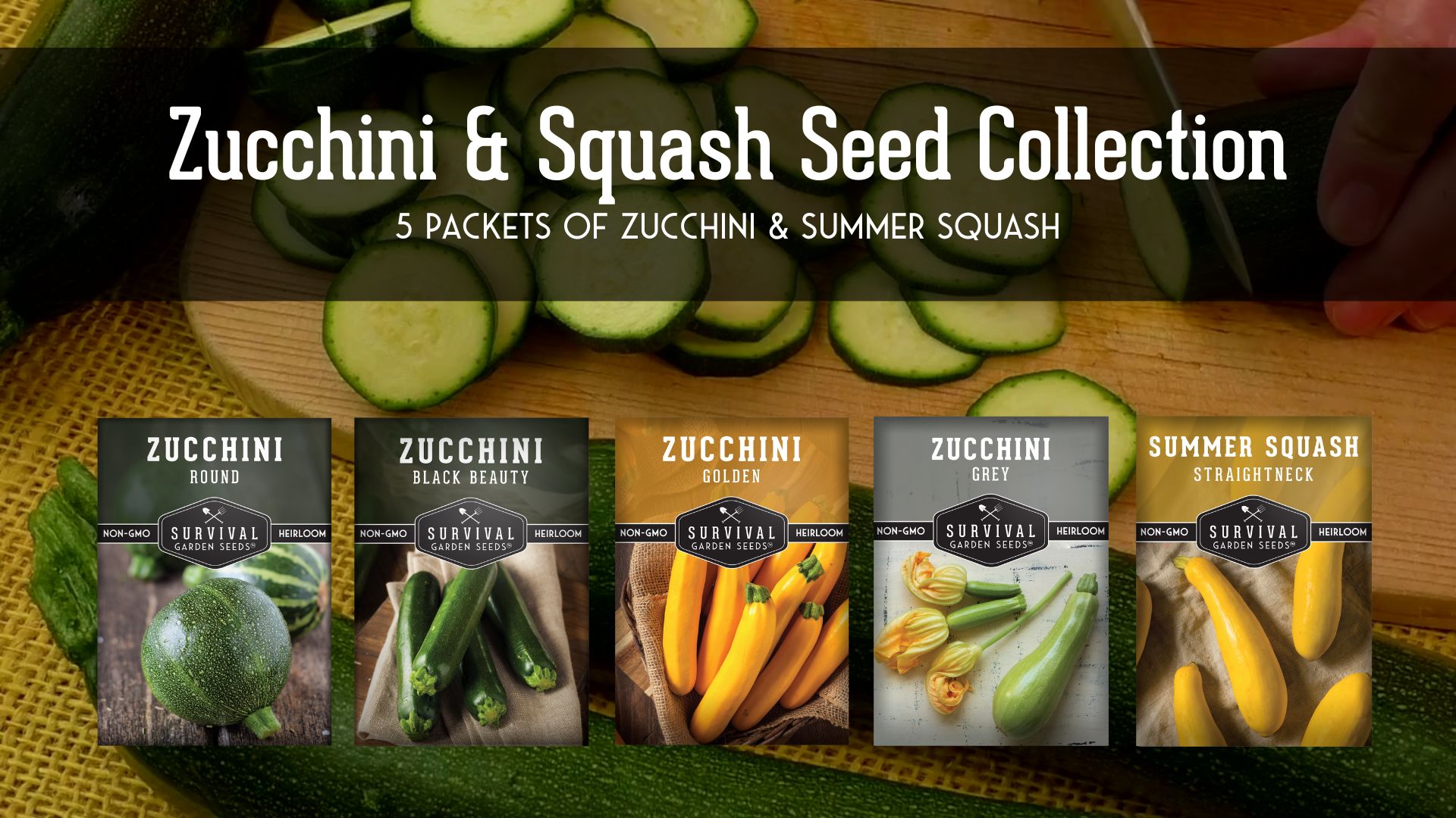thumbnail video image 2 of 5 Pack Zucchini & Squash Seed - Golden Round Grey Black Beauty Straight Neck Yellow Full Sun Annual, 2 of 10