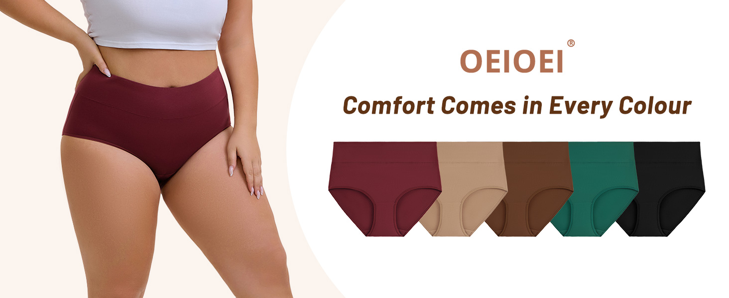 thumbnail video image 2 of OEIOEI Plus Size XL-5XL Cotton Underwear for Women High Waist Full Coverage Briefs 5 Pack(5XL,5 Black), 2 of 8