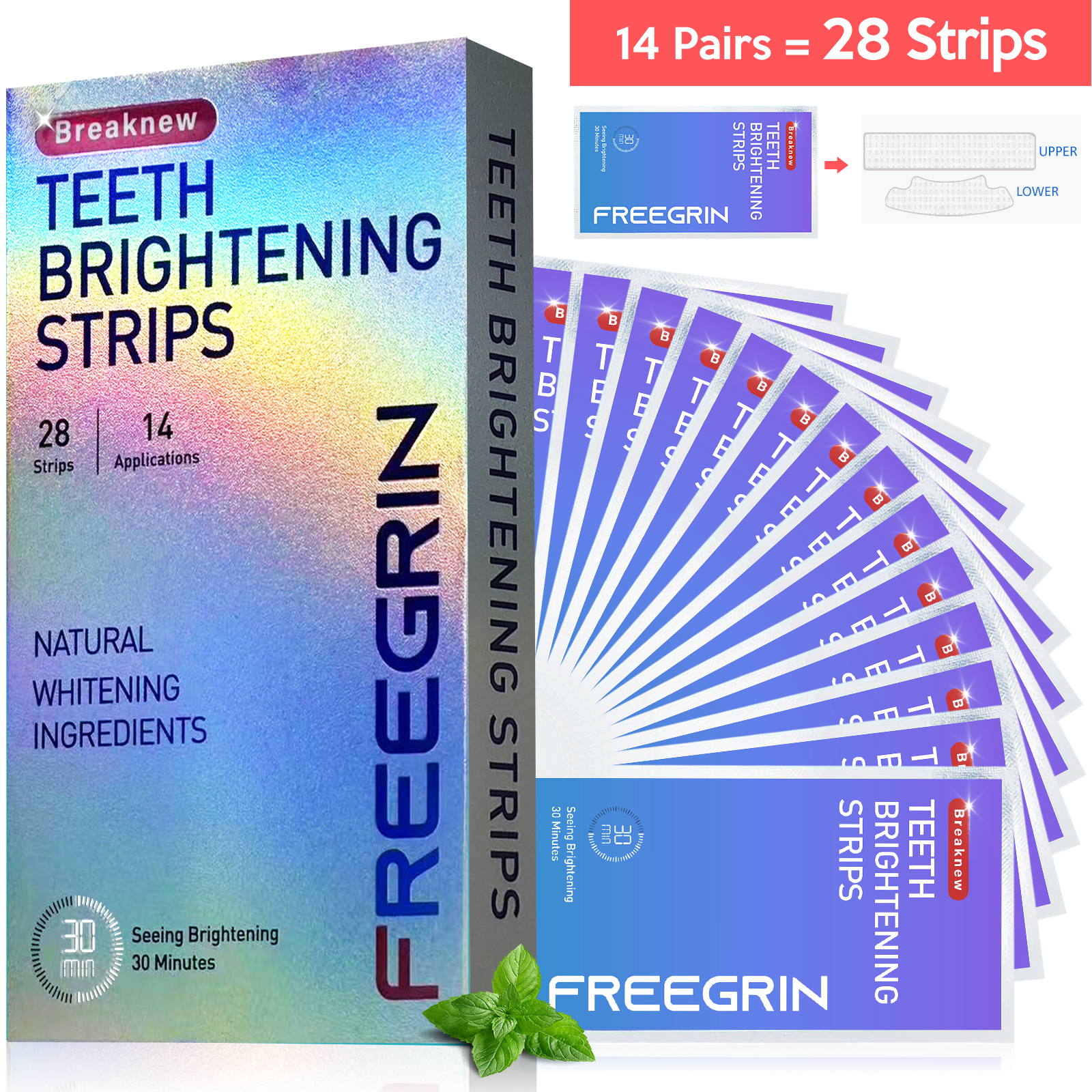 thumbnail video image 2 of FREEGRIN Teeth Whitening Strips - 14 Treatments (28 Strips), Deep Stain Removal for Whiter Teeth, Enamel Safe & Sensitivity Free Whitening Formula, 2 of 10