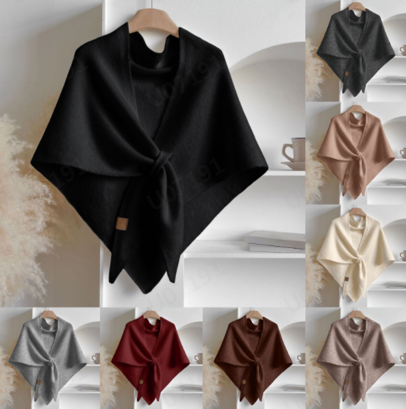 thumbnail video image 2 of HNMKIU Triangular Capelet Shawl Wrap for Women Knitted Soft Warm Cover Up Scarf Z9091-Red,One Size, 2 of 4