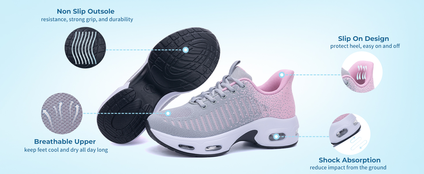 thumbnail video image 2 of AOV Womens Running Shoes Slip on Tennis Athletic Walking Shoes Lightweight Comfortable Gym Workout Jogging Sport Sneakers BlackPurple US 7.5, 2 of 7