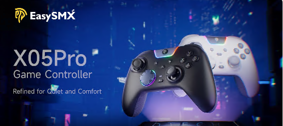 thumbnail video image 3 of EasySMX X05 Pro Ultra Quiet Wireless Controller for PC/Switch/Android/iOS/Tesla, Hall Effect No Drift, 1000Hz, Dual Mode Triggers, Ergonomic Skin Grip, RGBin Grip, 3 of 13