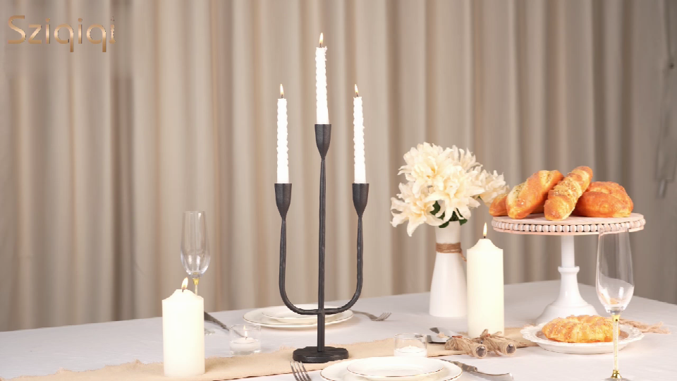 thumbnail video image 2 of Sziqiqi Gold Cast Iron Candle Holder Handcrafted Vintage Candelabra for Table Fireplace Entryway Home Decor Housewarming Presents, 2 of 10