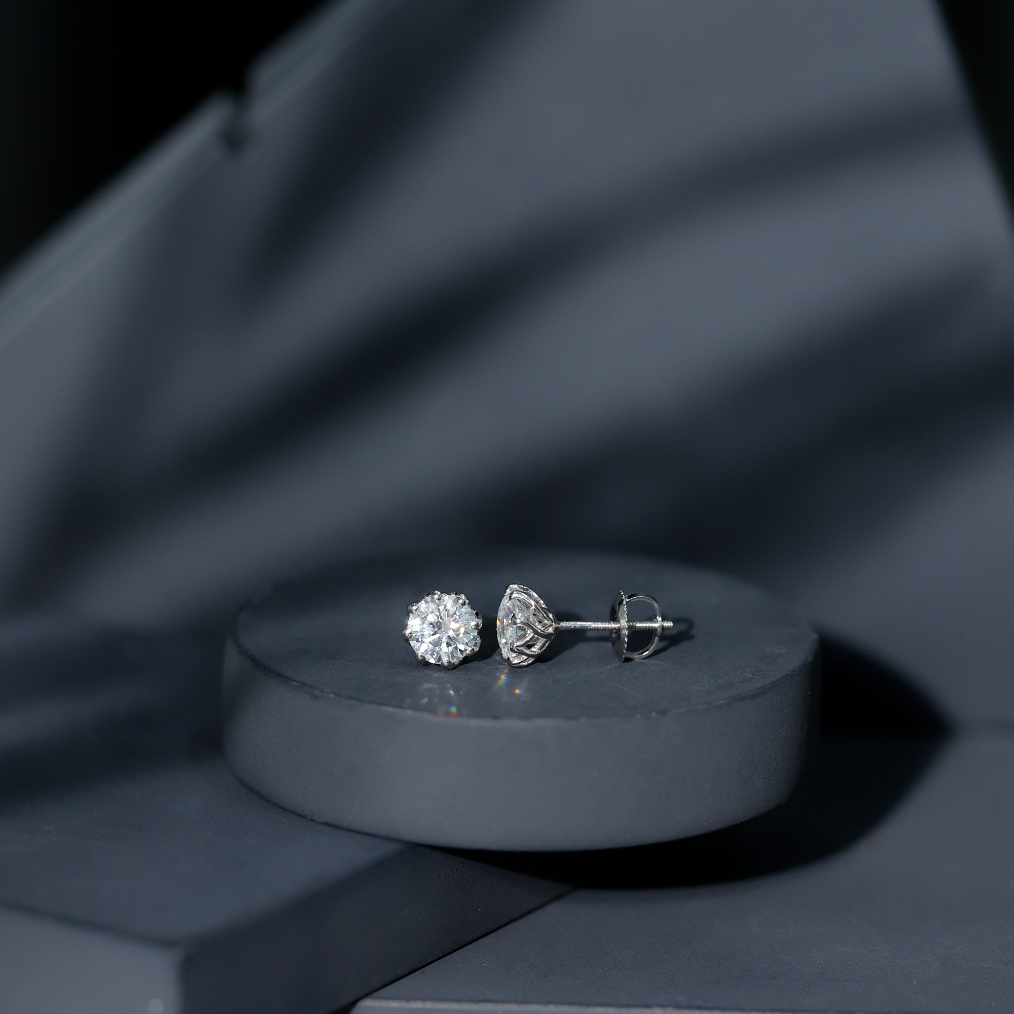 thumbnail video image 2 of Rosec Jewels Lab Grown Diamond Stud Earrings 1 Ct - 6 mm Solitaire Earrings with Screw Back - EF-VS Grade, 10K White Gold, 2 of 7