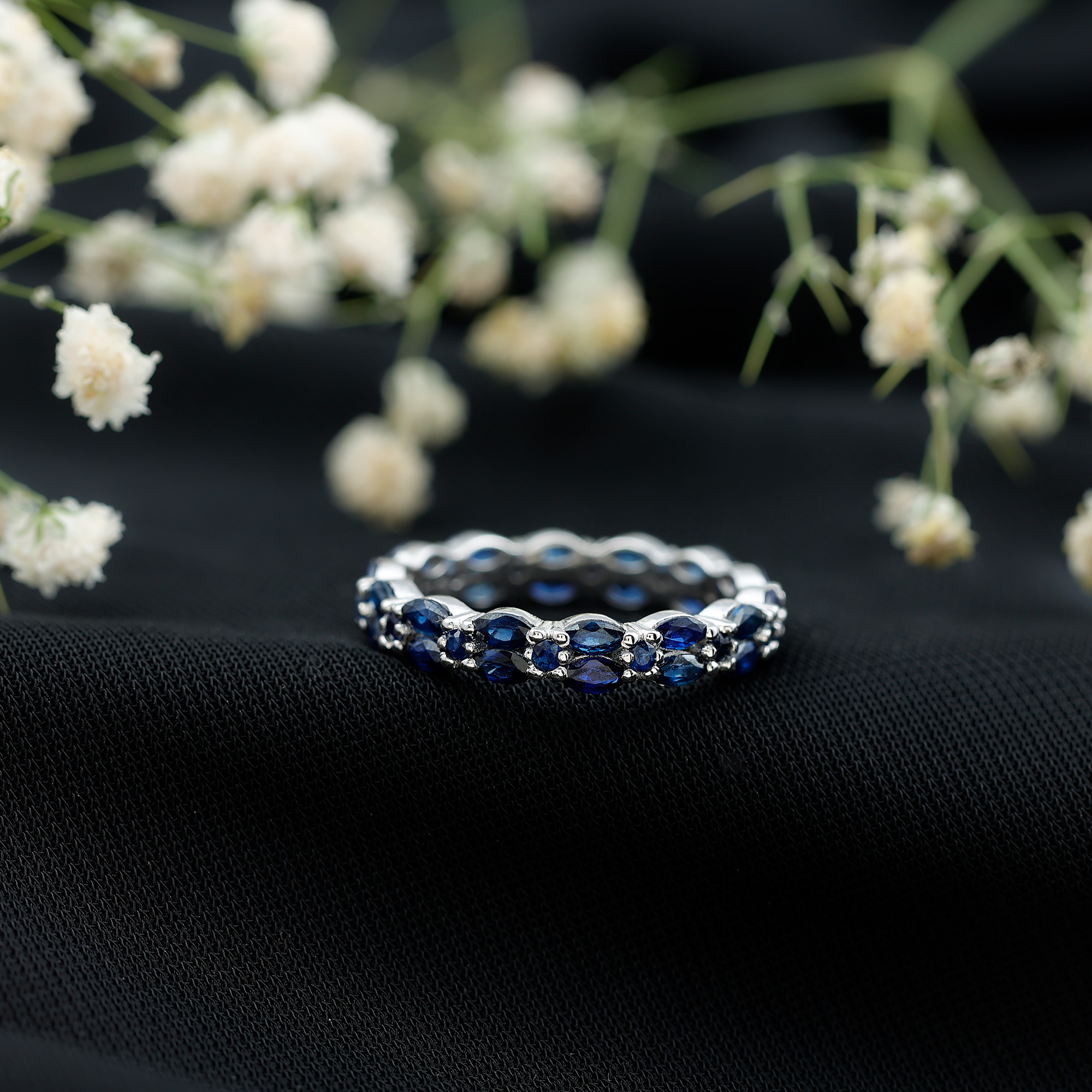 thumbnail video image 2 of Rosec Jewels Contemporary Full Eternity Ring with Blue Sapphire for Women (1.50 CT, AAA Quality, September Birthstone), 925 Sterling Silver, US 4.00, 2 of 7
