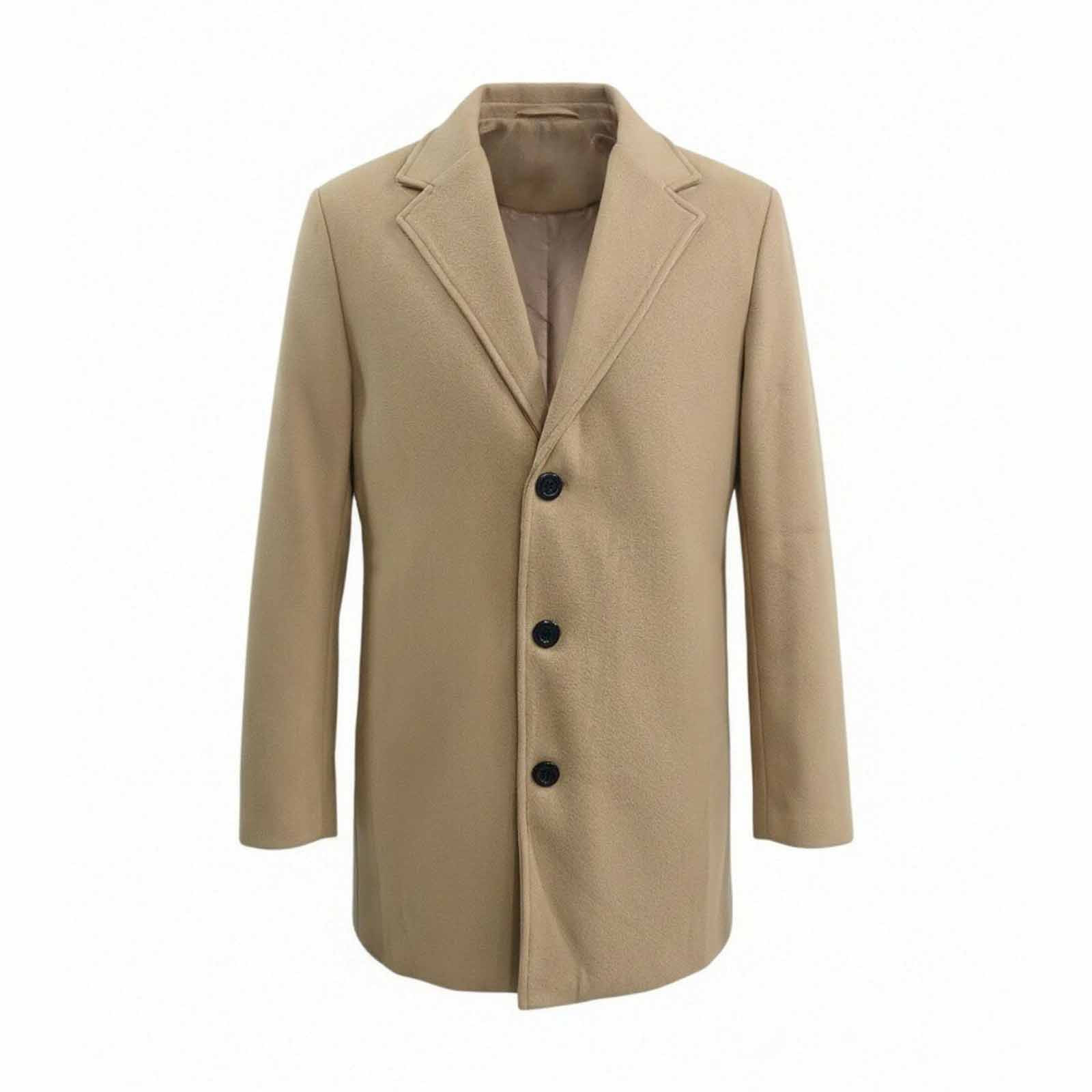 thumbnail video image 2 of Men's Lapel Trench Coat Button Front Overcoat,Notched Collar Fleece Warm Outerwear Oversized Windproof Daily Casual Business Wear,Mid Lengthen,Gray,XXL, 2 of 6
