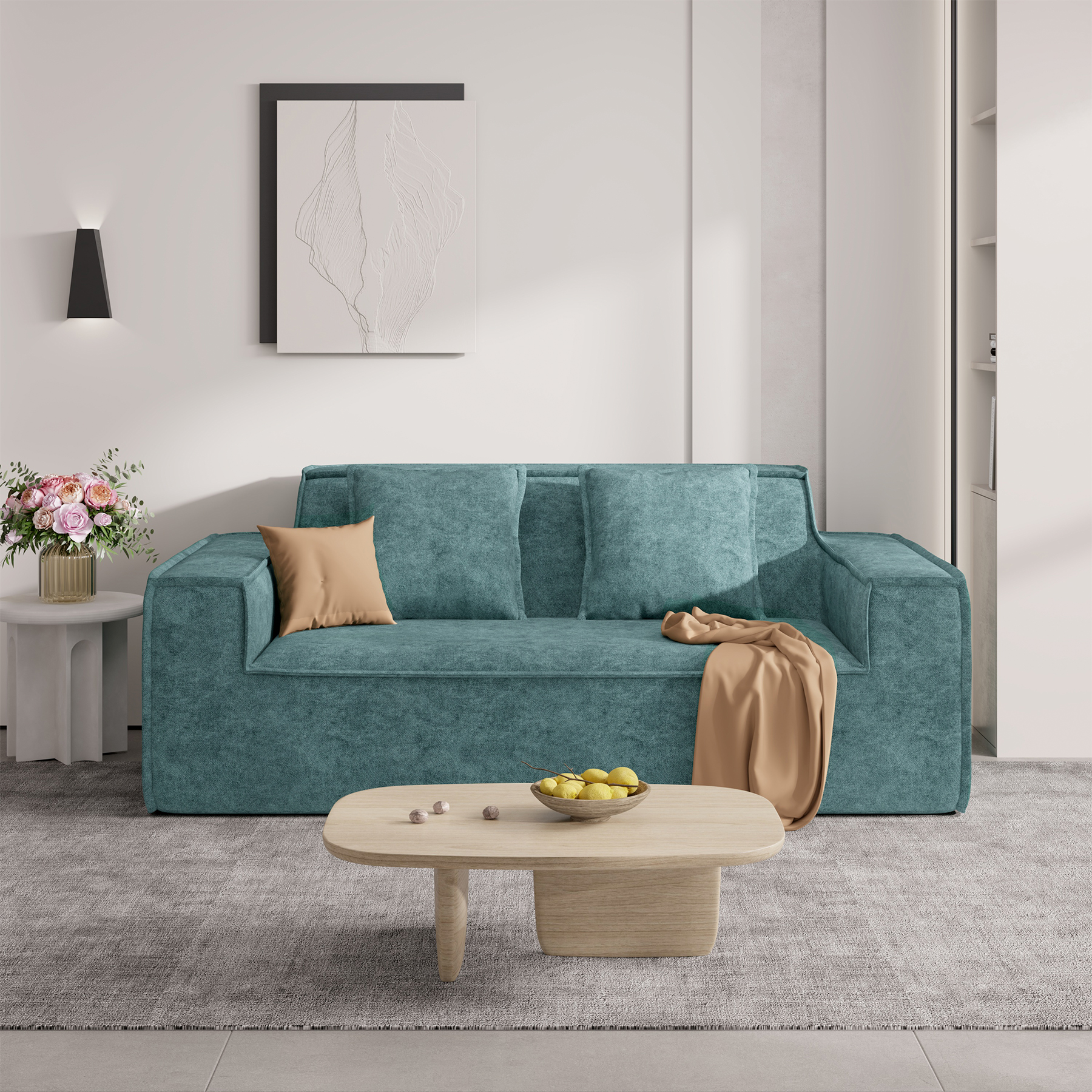 thumbnail video image 2 of Hawsaiy 75" Corduroy Loveseat Sofa with Wide Armrests & Removable Pillows, No Assembly Foam Couch, Vacuum Packed, High-Density Support, Gray, 2 of 13