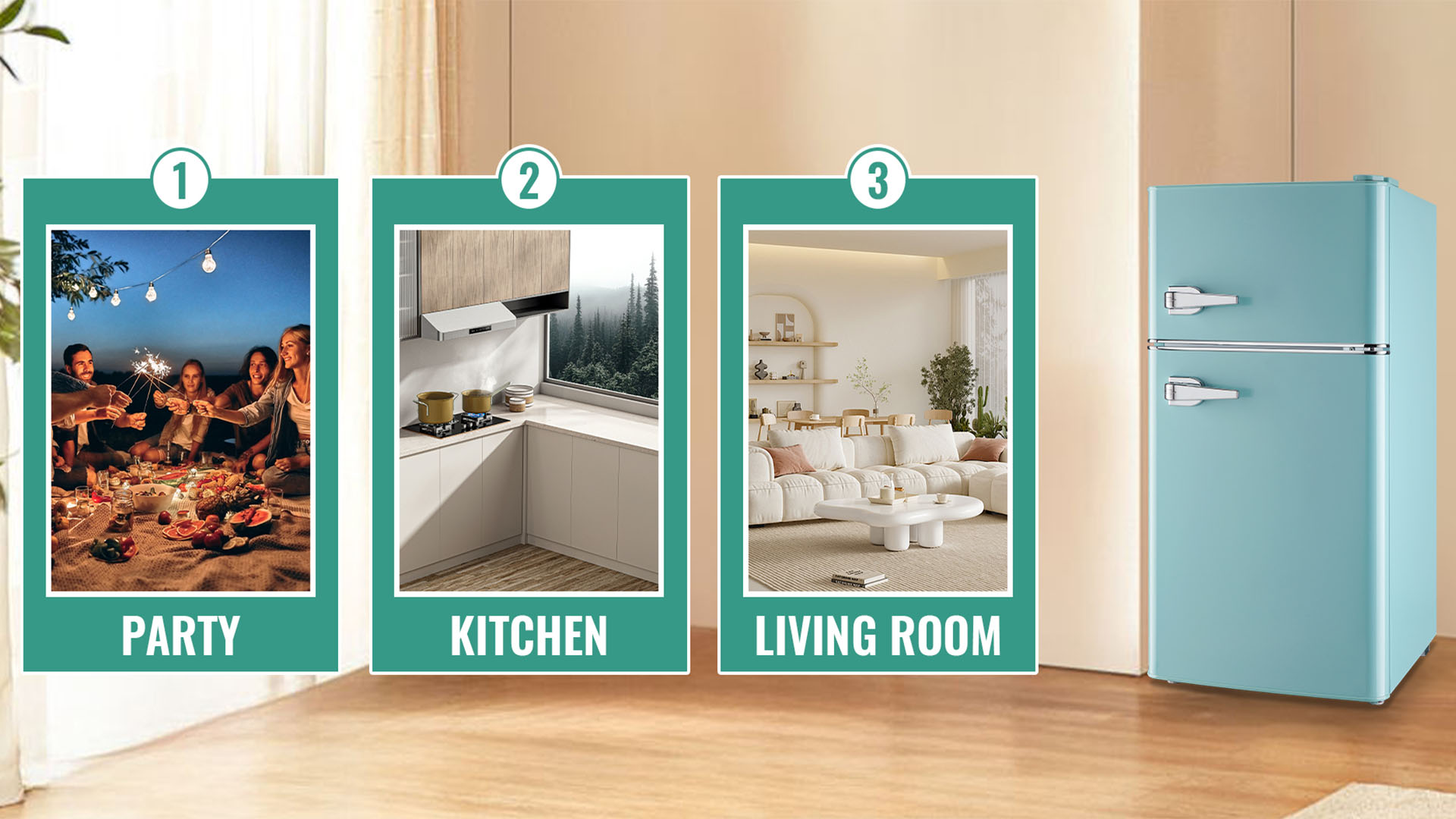 thumbnail video image 2 of Tacool 3.5 Cu.ft Retro Mini Fridge with Freezer, 2 Door Small Refrigerator with 7 Adjustable Thermostat for Home, Blue, 2 of 9