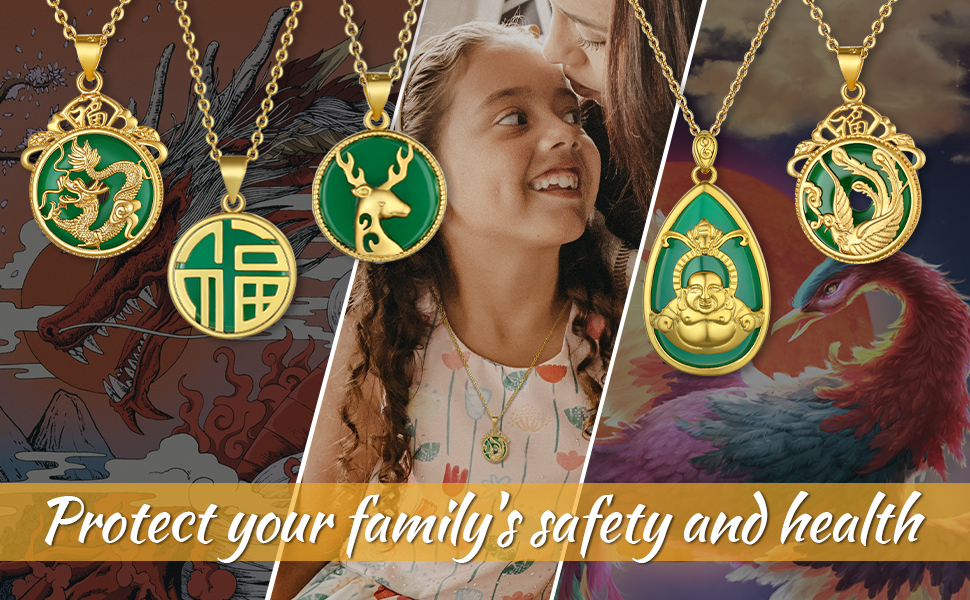 thumbnail video image 2 of KeyStyle Jade Dragon Necklace for Women Men Gold Plated Pendant Necklace Chinese Religion Necklace Lucky Pendant Protection Jewelry Gift for Family, 2 of 10