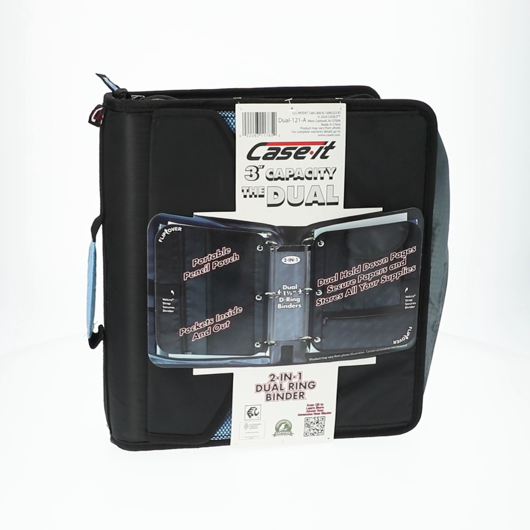 Case-it Dual-121-A Zipper Binder with Two 1.5-inch D-Ring Sets for