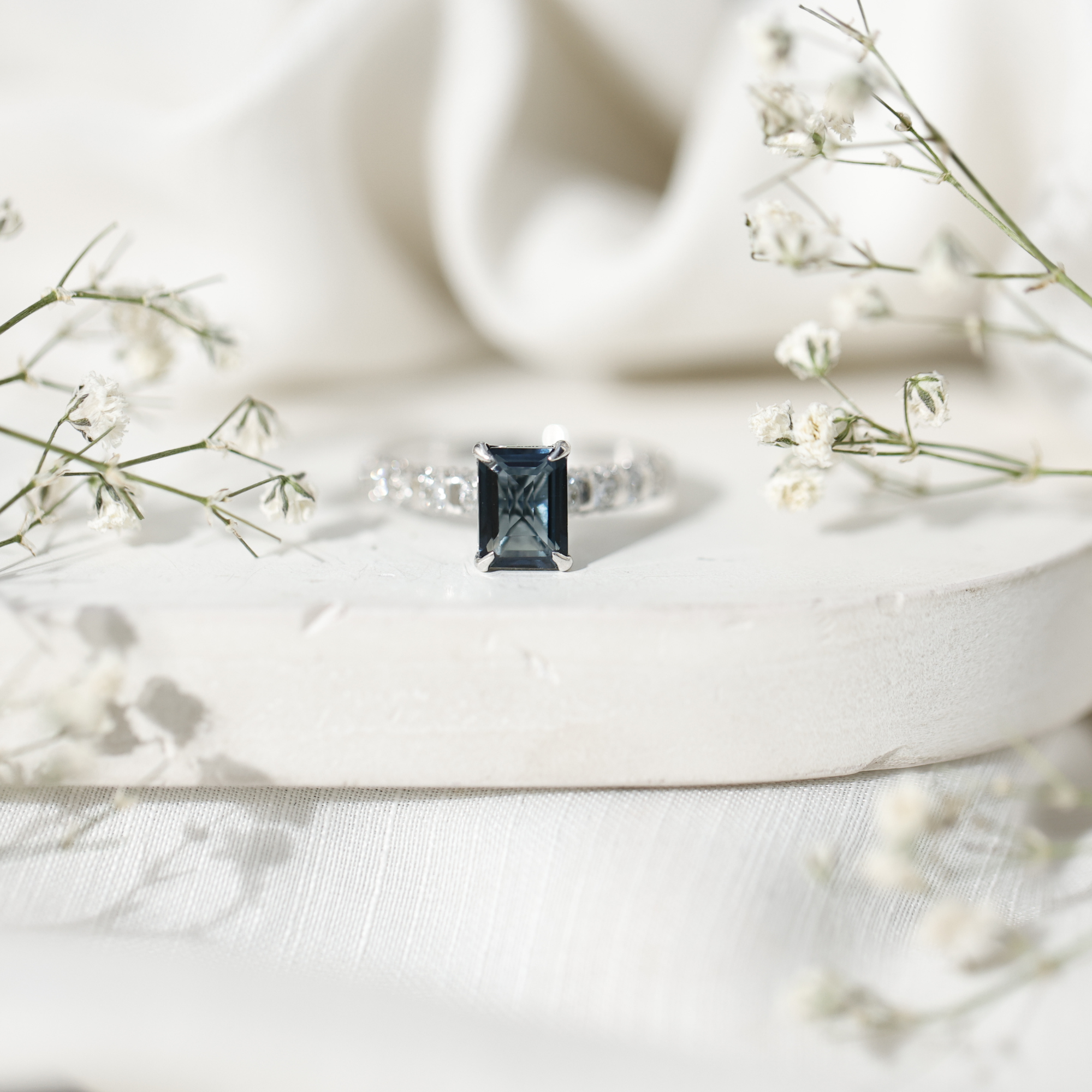 thumbnail video image 2 of Rosec Jewels London Blue Topaz Solitaire Ring with Diamond Side Stones for Women - 6X8 mm, 925 Sterling Silver, US 6.00, 2 of 9