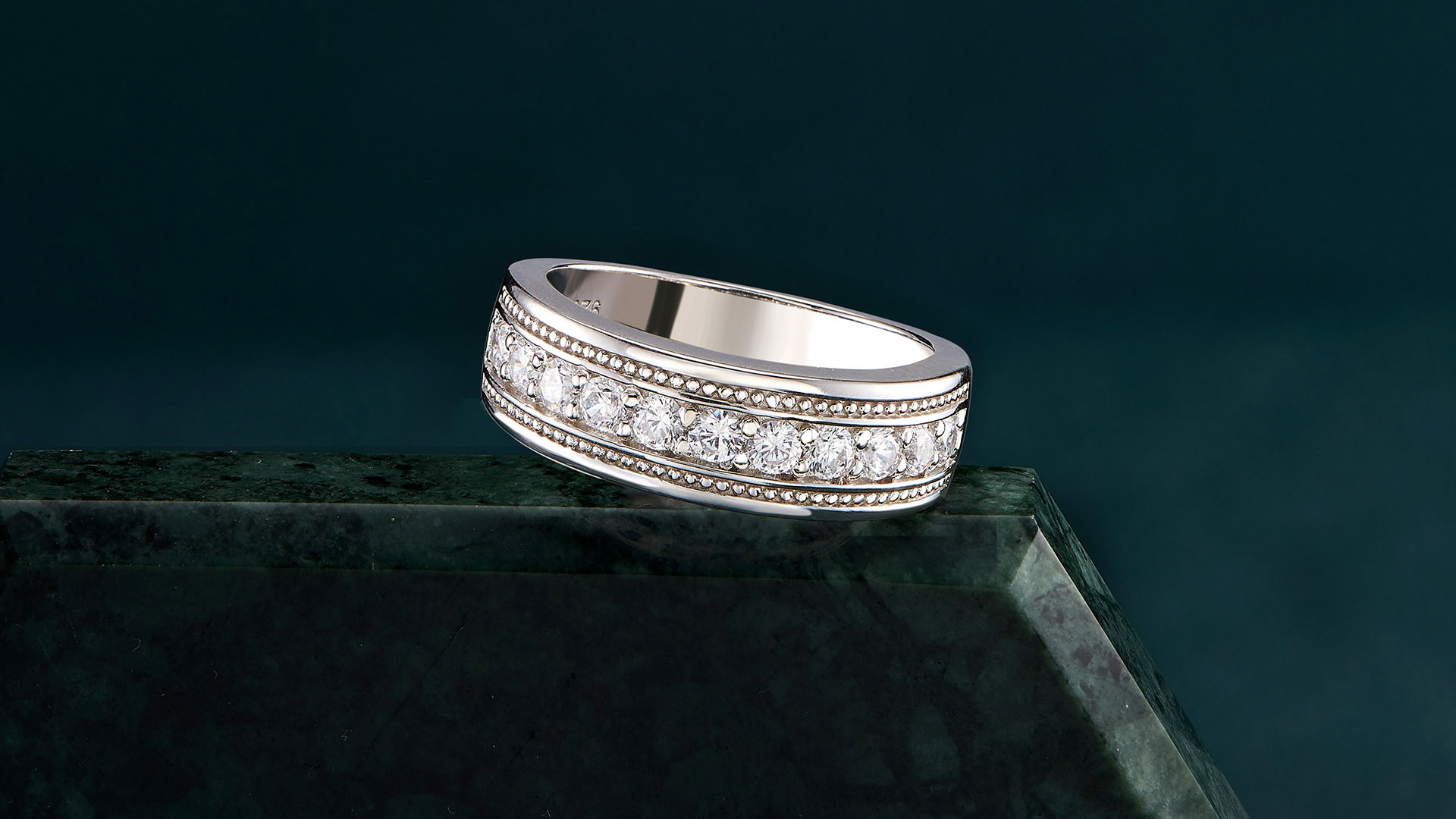 thumbnail video image 2 of Newshe Mens wedding Bands 925 Sterling Silver Men Rings Wedding Band for Him 1ct Round Cubic Zirconia Promise Rings For Him Size 11, 2 of 11