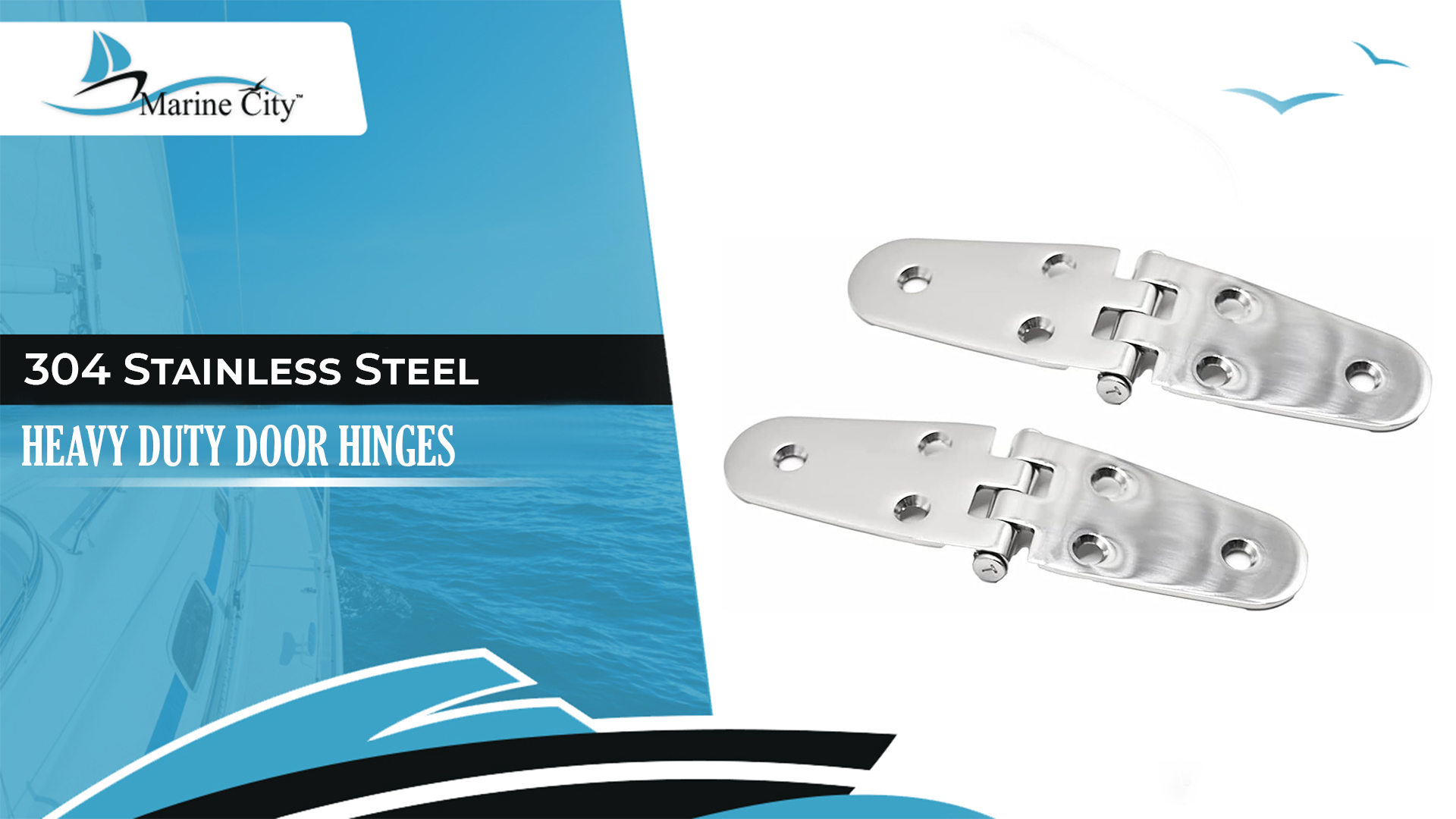 thumbnail video image 2 of MARINE CITY Stainless Steel Round Door Strap Hinge  Sturdy & Durable Smooth Sides - Ideal for Marine, Boat, Locker Hatch, Cabinet Door 2 Pcs, 2 of 8