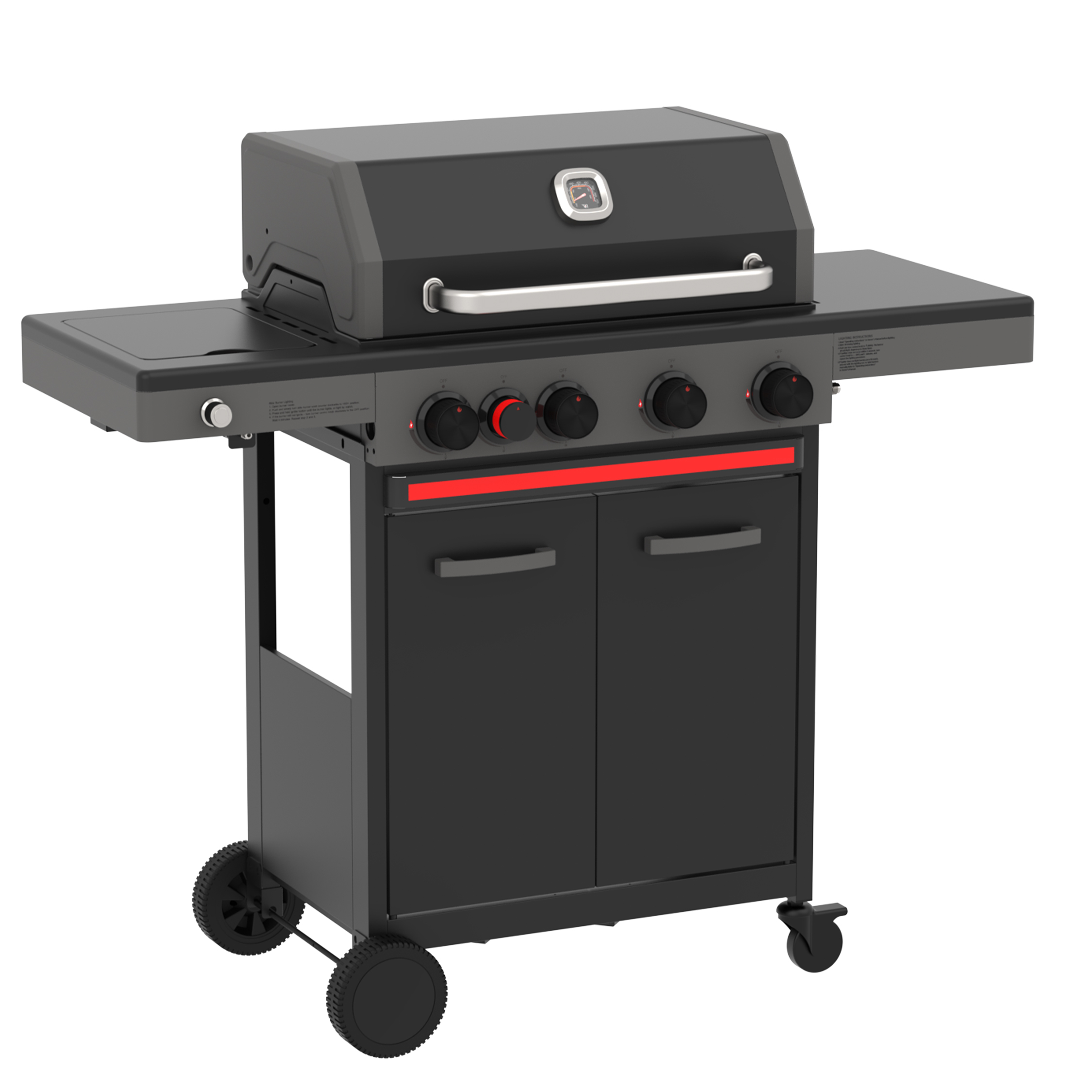 thumbnail video image 2 of Flintex 4 Burner Propane Gas Grill with Infrared Side Burner, 40,000 BTU, Diamond Grates & Griddle for Outdoor BBQ, 2 of 11