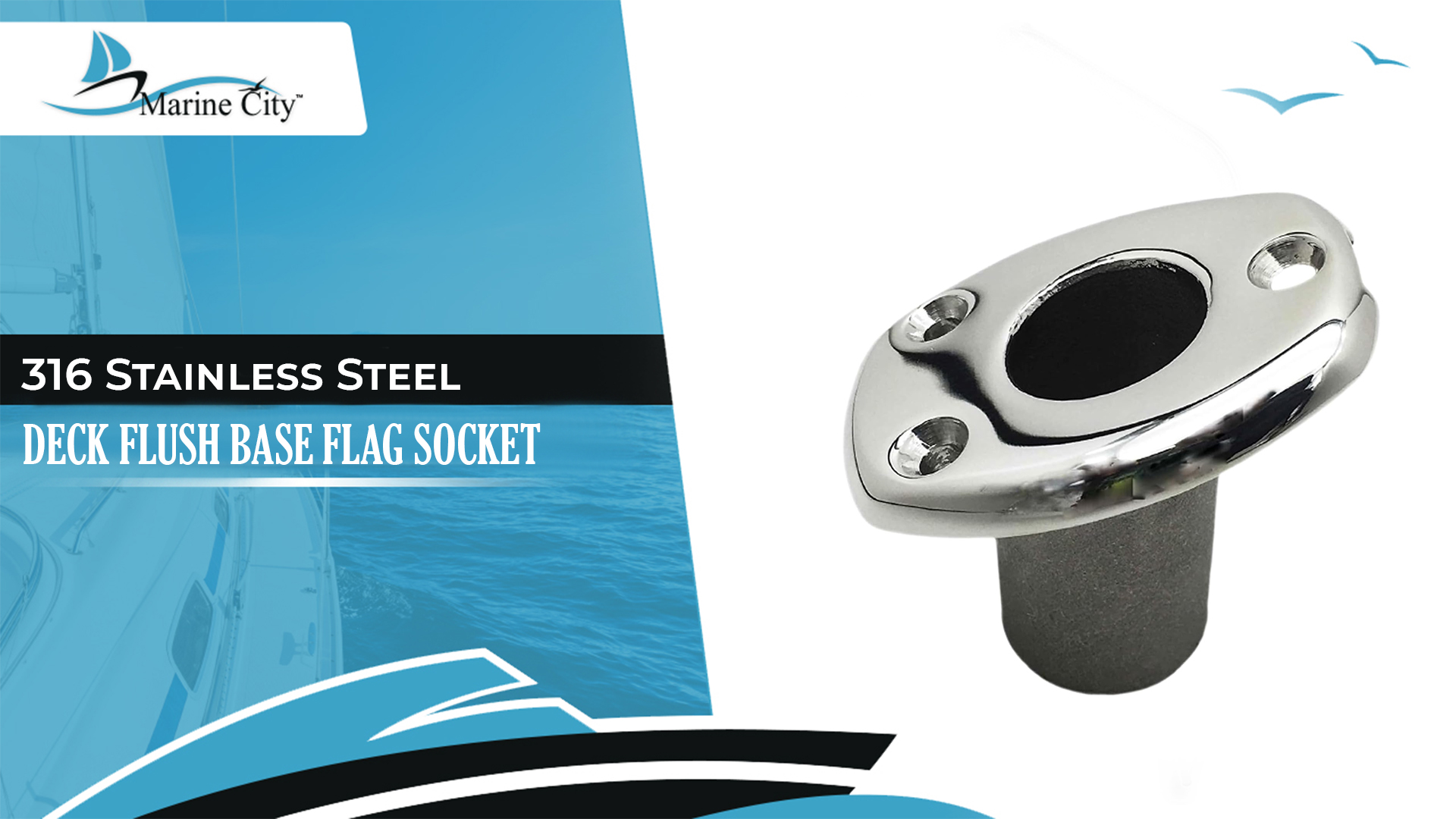 thumbnail video image 2 of Marine City Flush Base Flag Socket 316 Stainless Steel, Fits 20 mm Poles for Boats, Yacht Pack of 1, 2 of 8