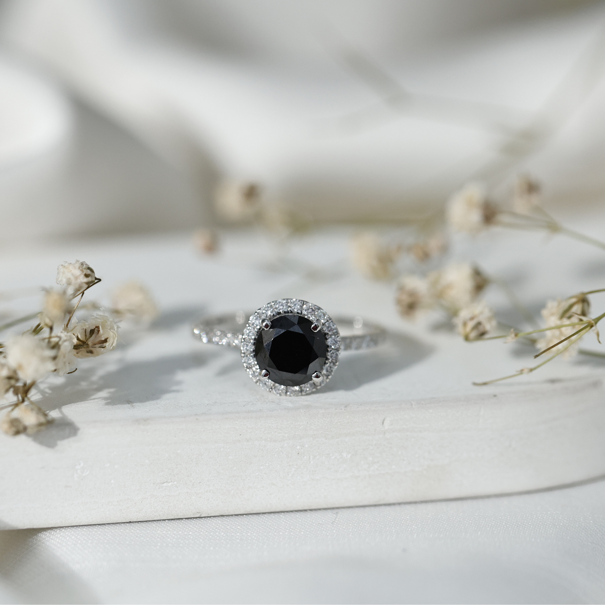 thumbnail video image 2 of Rosec Jewels Lab Grown Black Diamond Engagement Ring with Halo - 8 mm - Black and White Diamond Ring - AAAA Quality Certified, 10K White Gold, US 5.00, 2 of 9