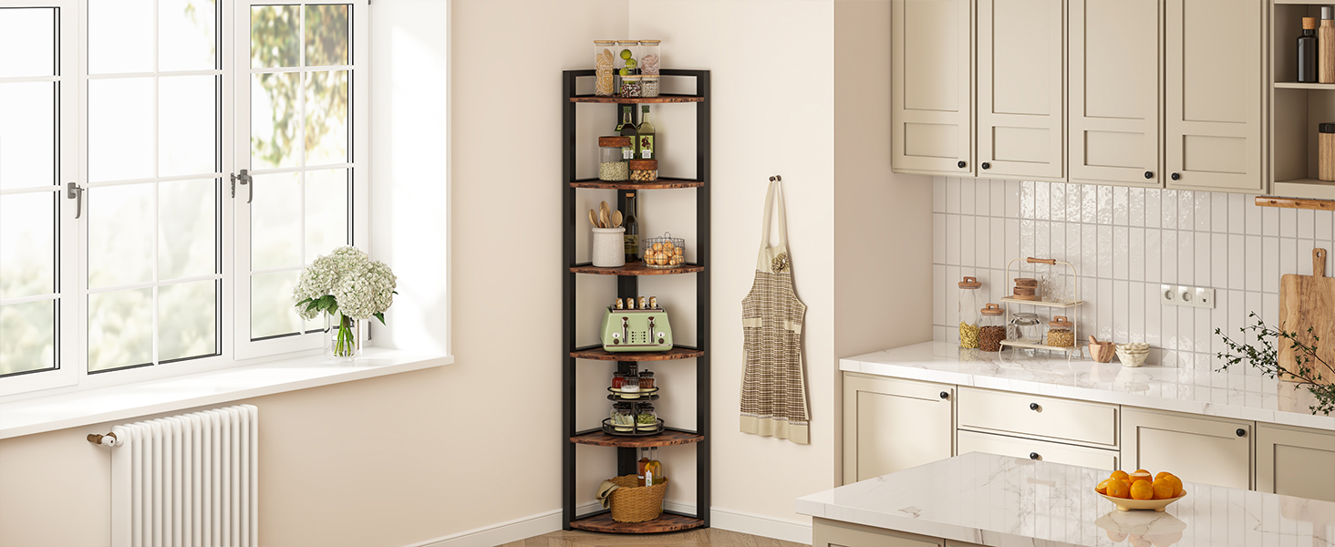 thumbnail video image 2 of Tribesigns Corner Bookcase with 6 Tier Storage, Wood, Black, 2 of 7