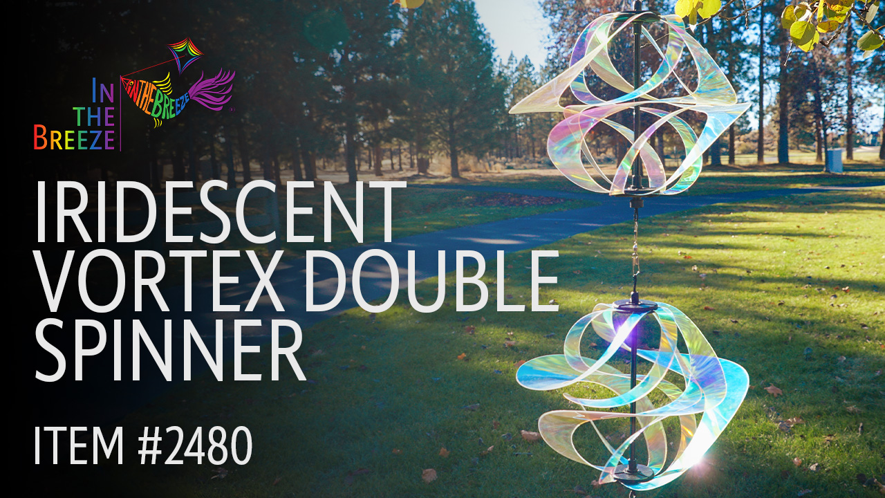 thumbnail video image 2 of In the Breeze 2480— Iridescent Double Vortex Spinner — Mesmerizing and Colorful Hanging Wind Spinner, 2 of 5