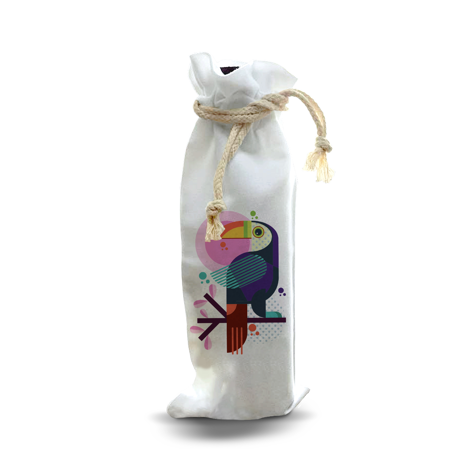thumbnail video image 2 of Jolitee Reusable Canvas Wine Bottle Gift Bag – “Toucan Art” – Modern Geometric Tropical Bird Design, 2 of 6