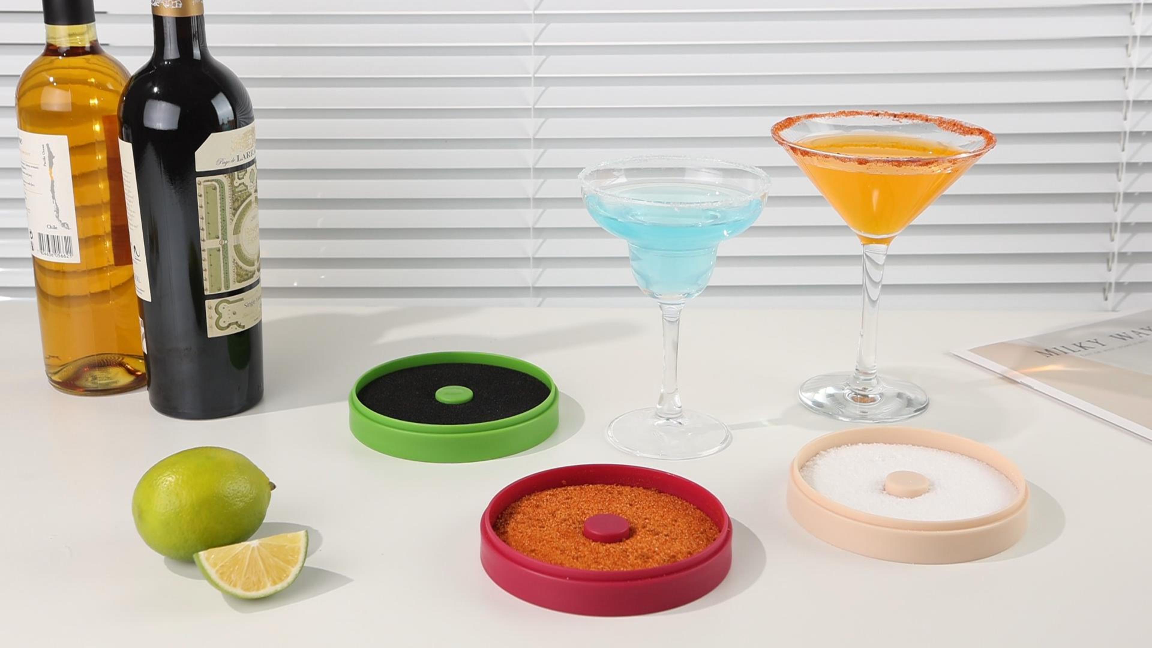 Cocktail Rimmer Set Margarita Salt Rimmer Set, 3-Tier Glass Rimmer Holds Lime Juice Salt ...