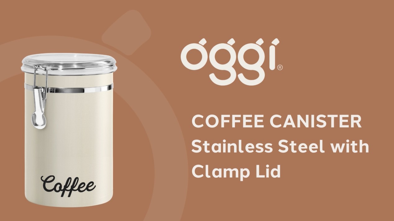 thumbnail video image 2 of Stainless Steel COFFEE Canister (7.5" H, 62 oz), Warm Gray, 2 of 8